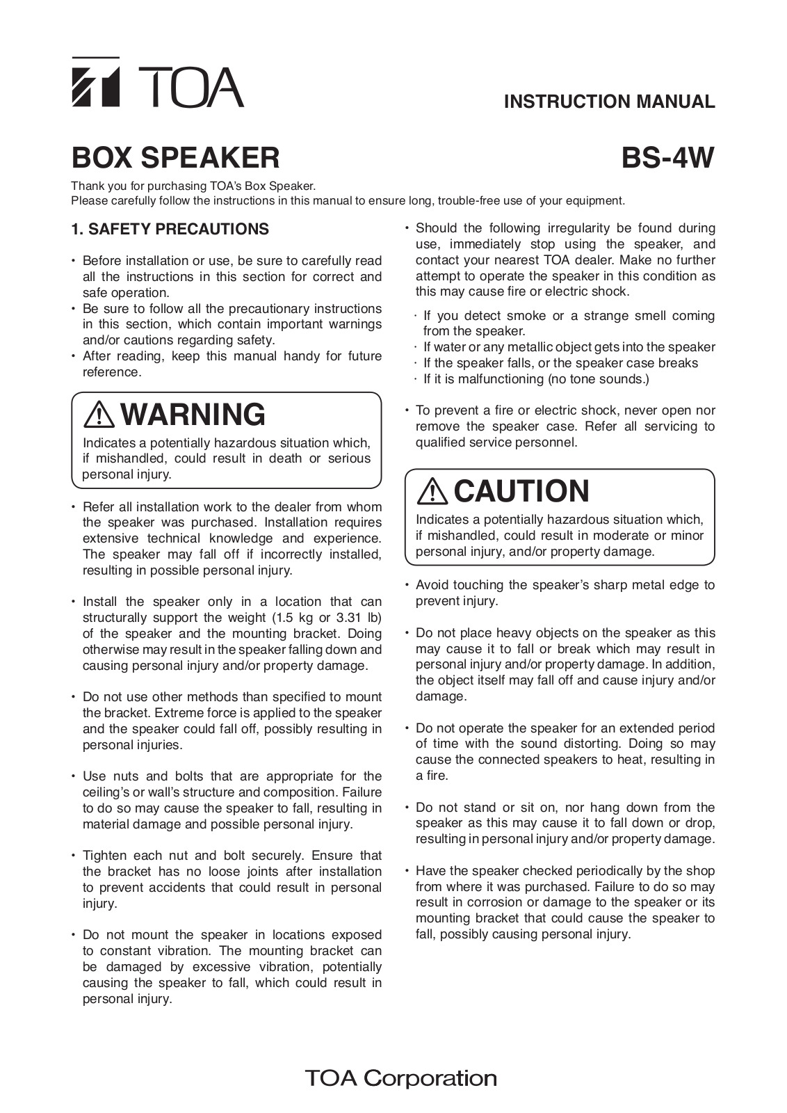 Toa BS-4W User Manual