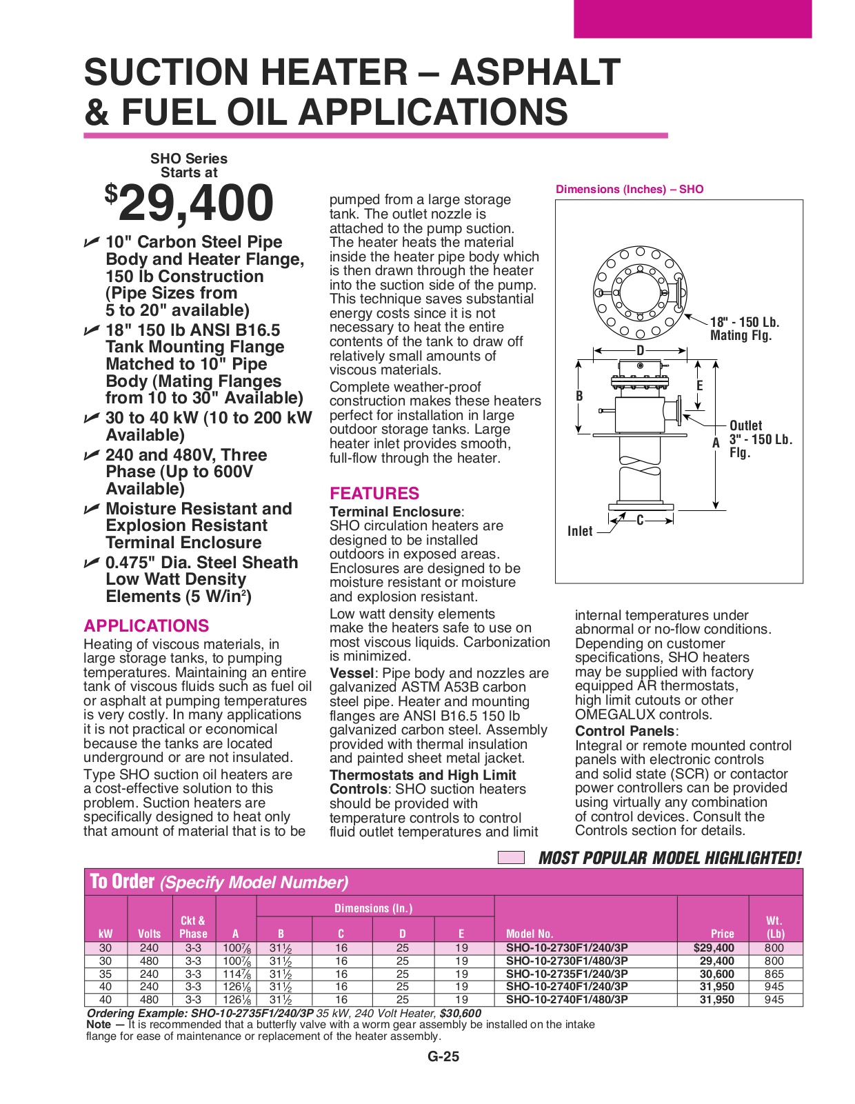 Omega Products SHO-10-2730F1-240-3P User Manual