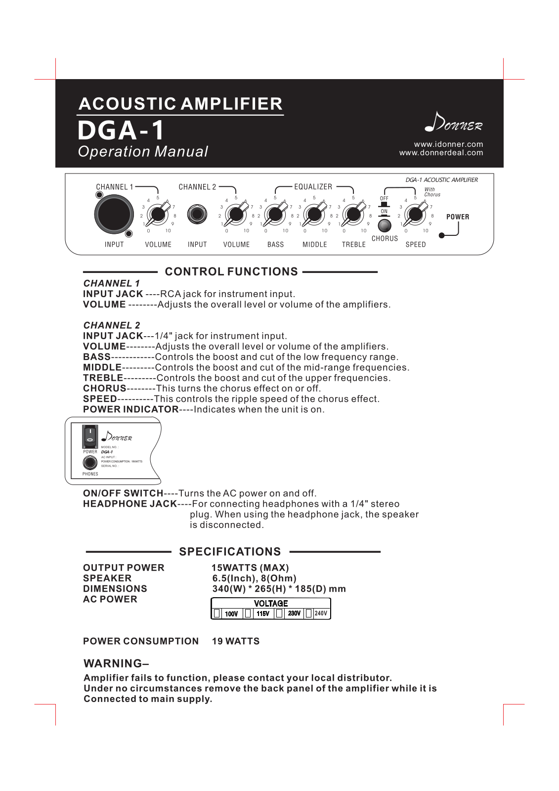 Donner DGA-1 User Manual