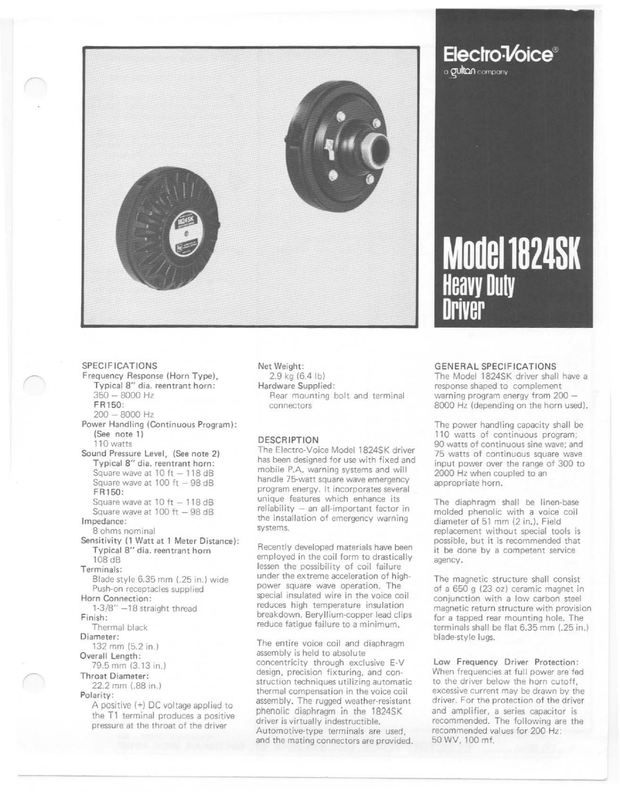 Electro-voice 1824SK specification and instructions