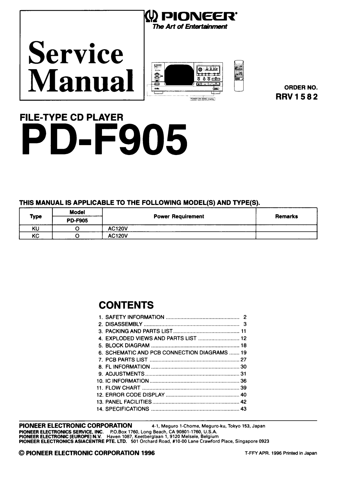 Pioneer PDF-905 Service manual