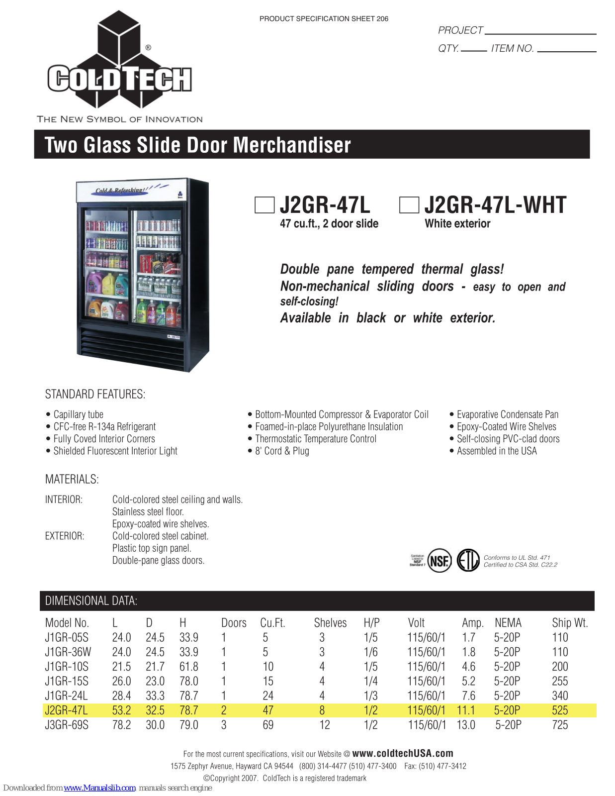 ColdTech J2GR-47L, J2GR-47L-WHT Specifications - ManualMachine.com