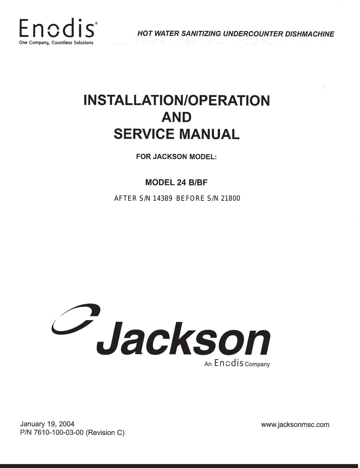 Jackson / Dalton Dishwasher 24B Service Manual