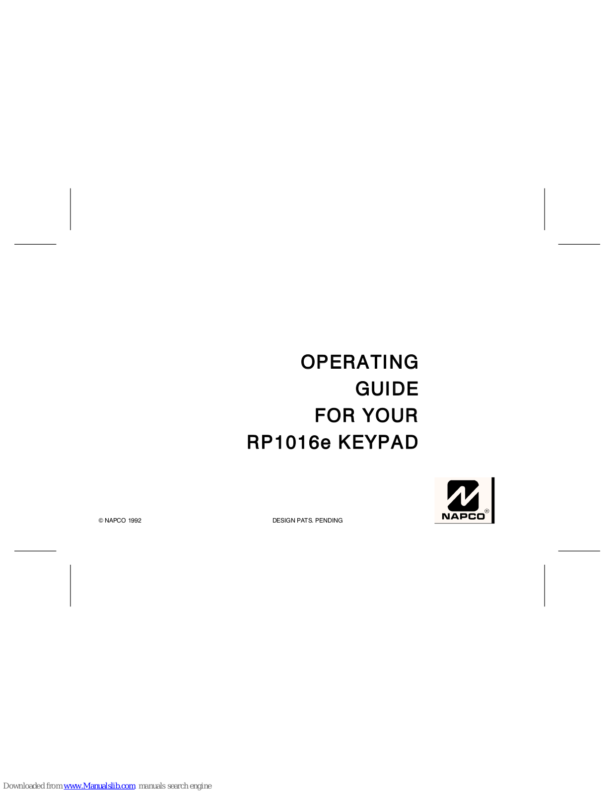 NAPCO Security, RP1016e System Operating Manual