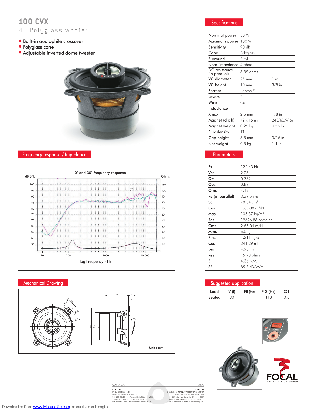 Focal Polyglass 100 CVX Specification Sheet - ManualMachine.com