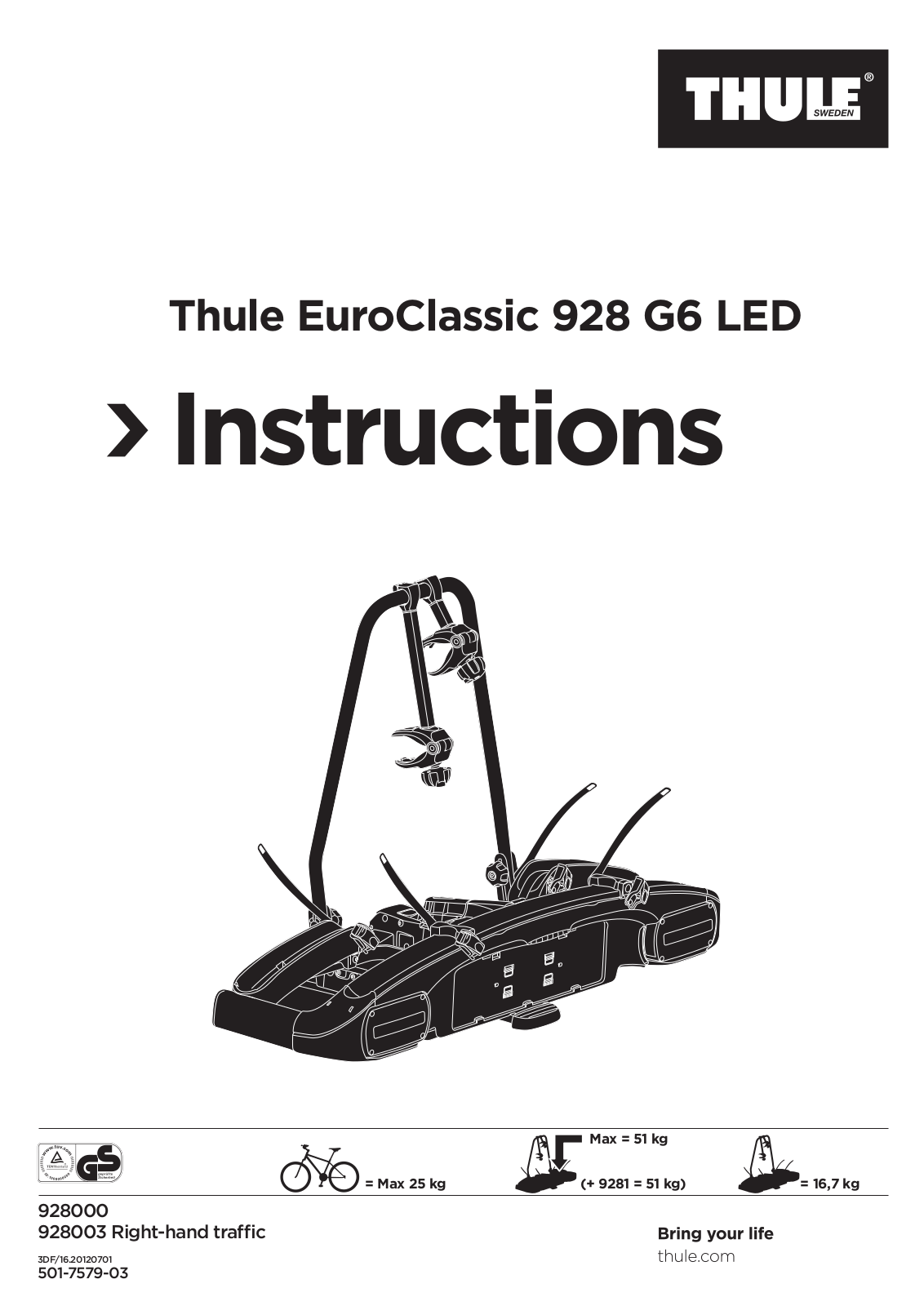 Thule EuroClassic 928 G6 LED Instructions