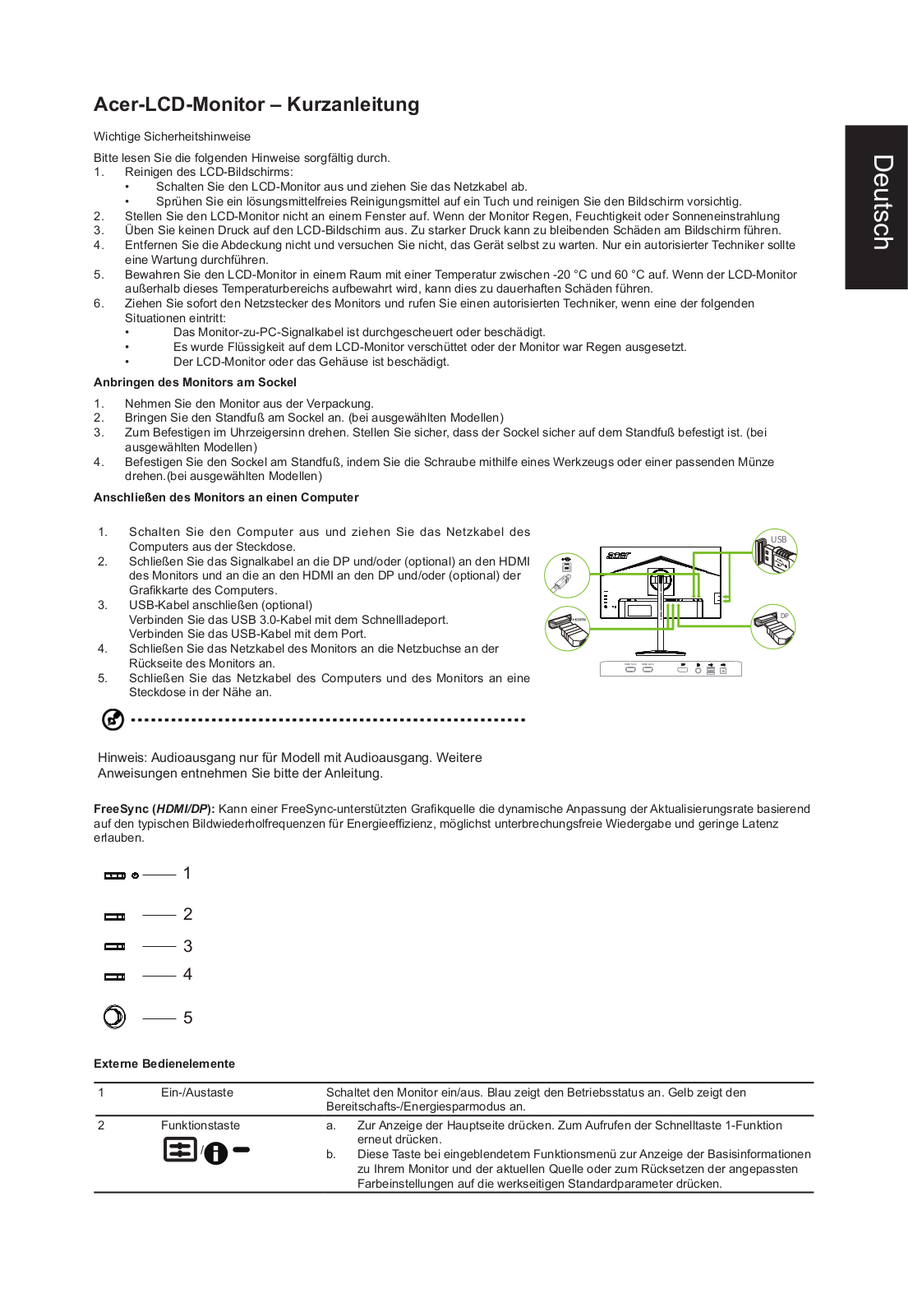 Acer XF272Xbmiiprzx Quick guide