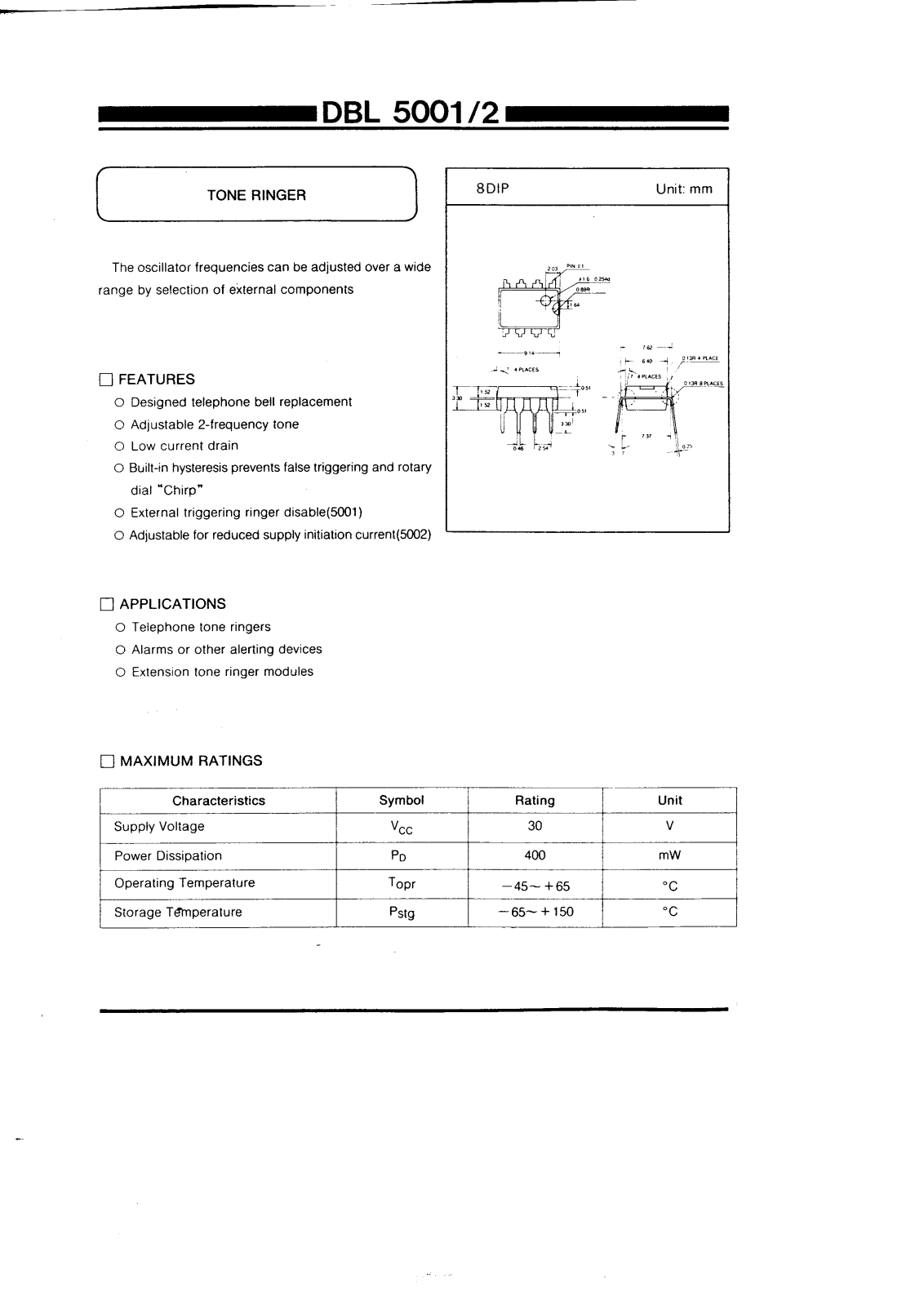 Daewoo Semiconductor DBL5002, DBL5001 Datasheet