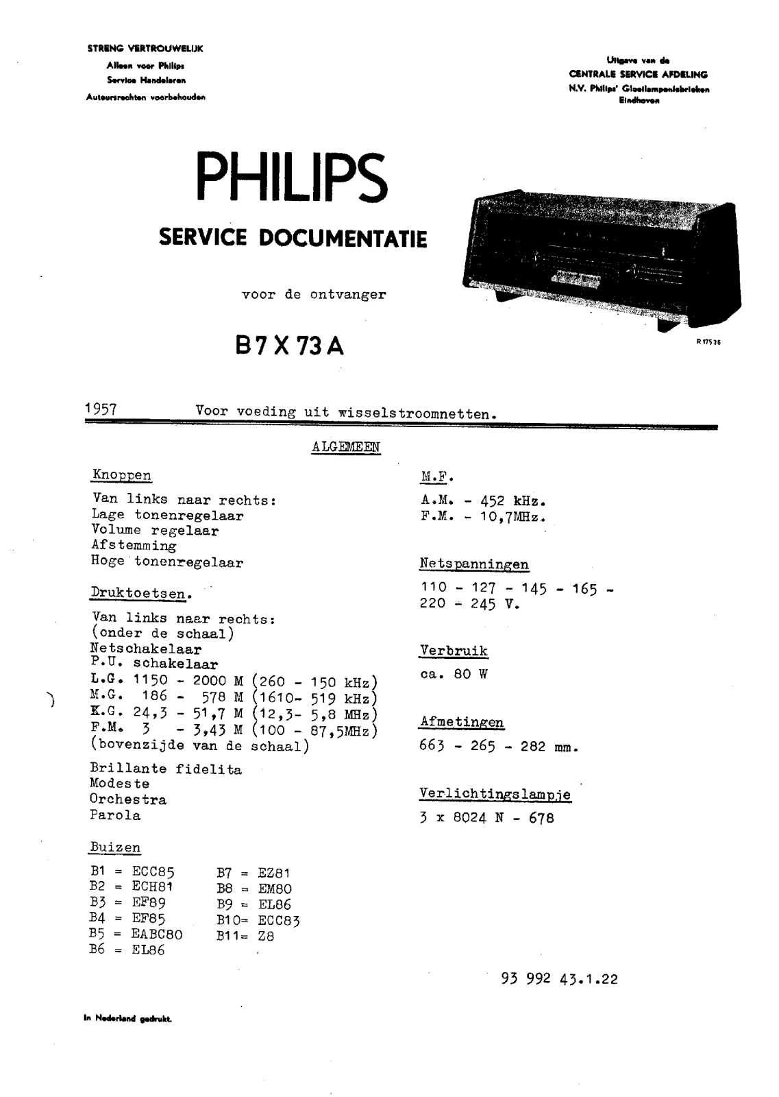 Philips B-7-X-73-A Service Manual