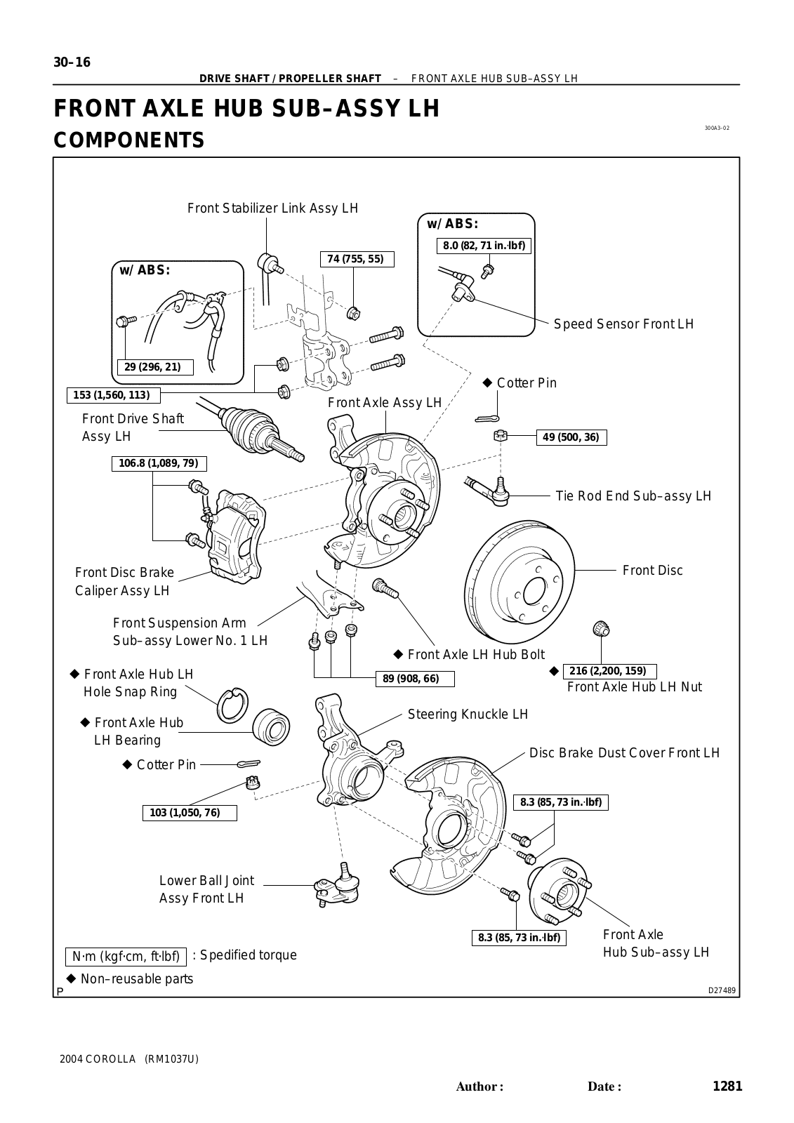 Toyota Corolla 2004 Repair Manual - FRONT AXLE HUB SUB–ASSY LH