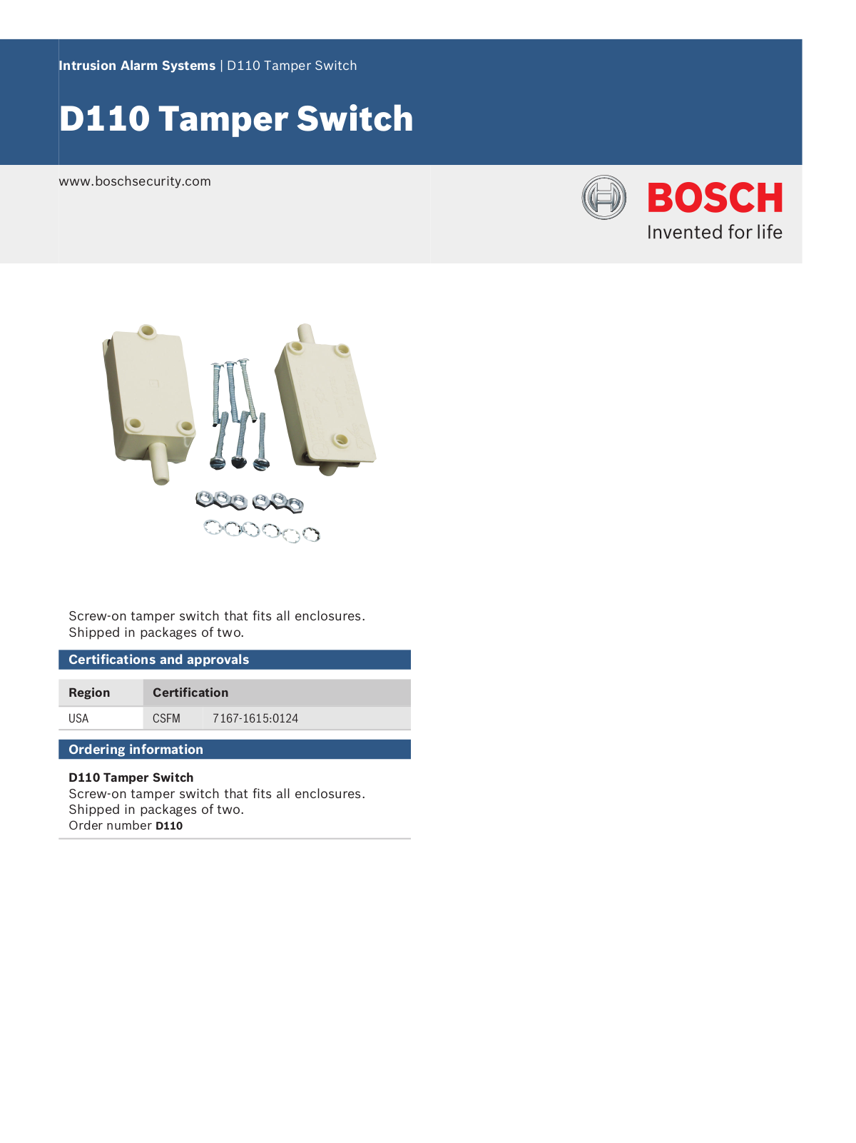 Bosch D110 Specsheet