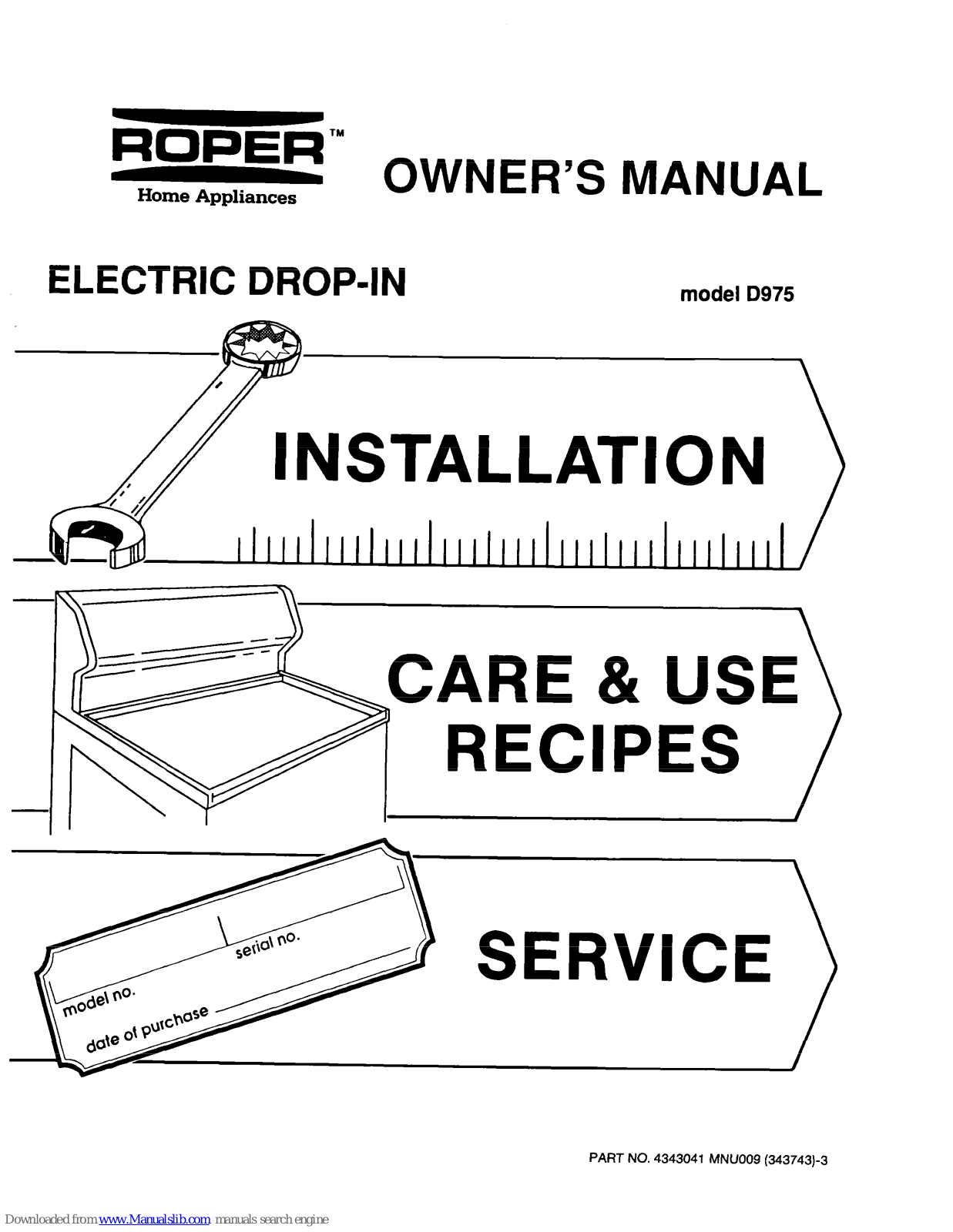 Roper ELECTRIC DROP-IN D975 Owner's Manual - ManualMachine.com