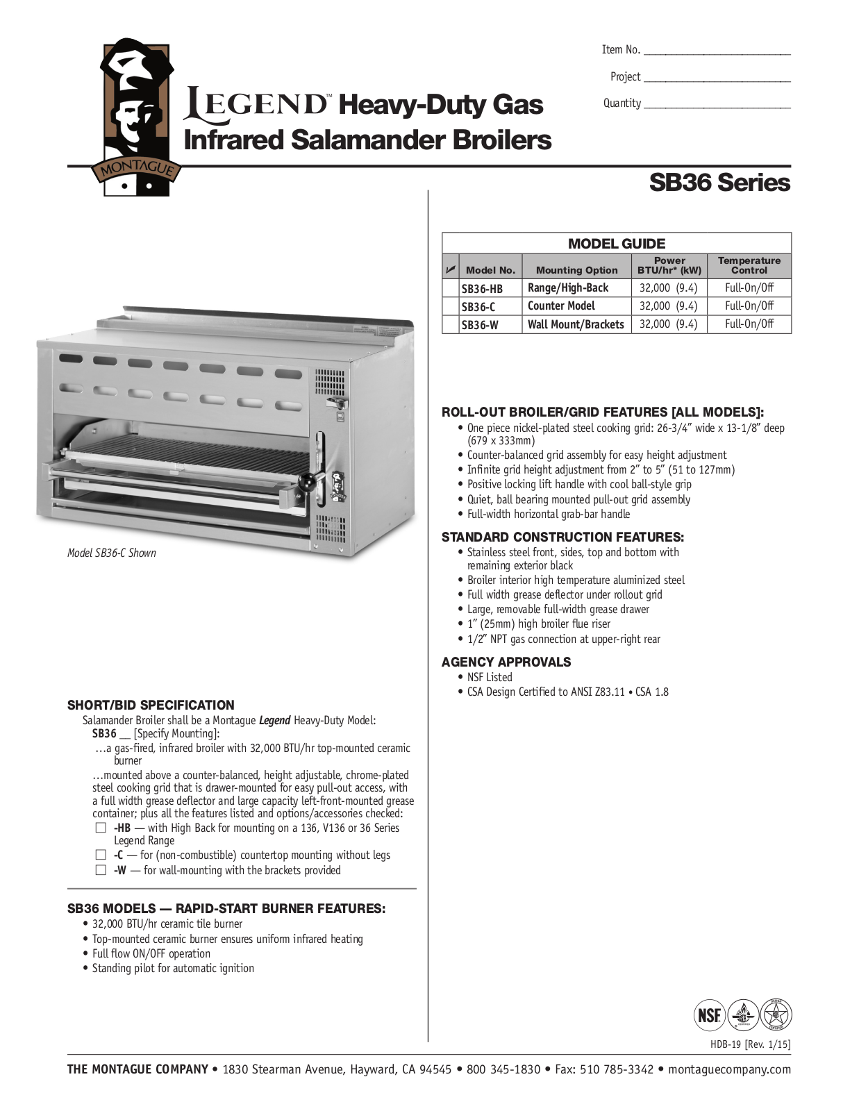 Montague SB36-HB User Manual