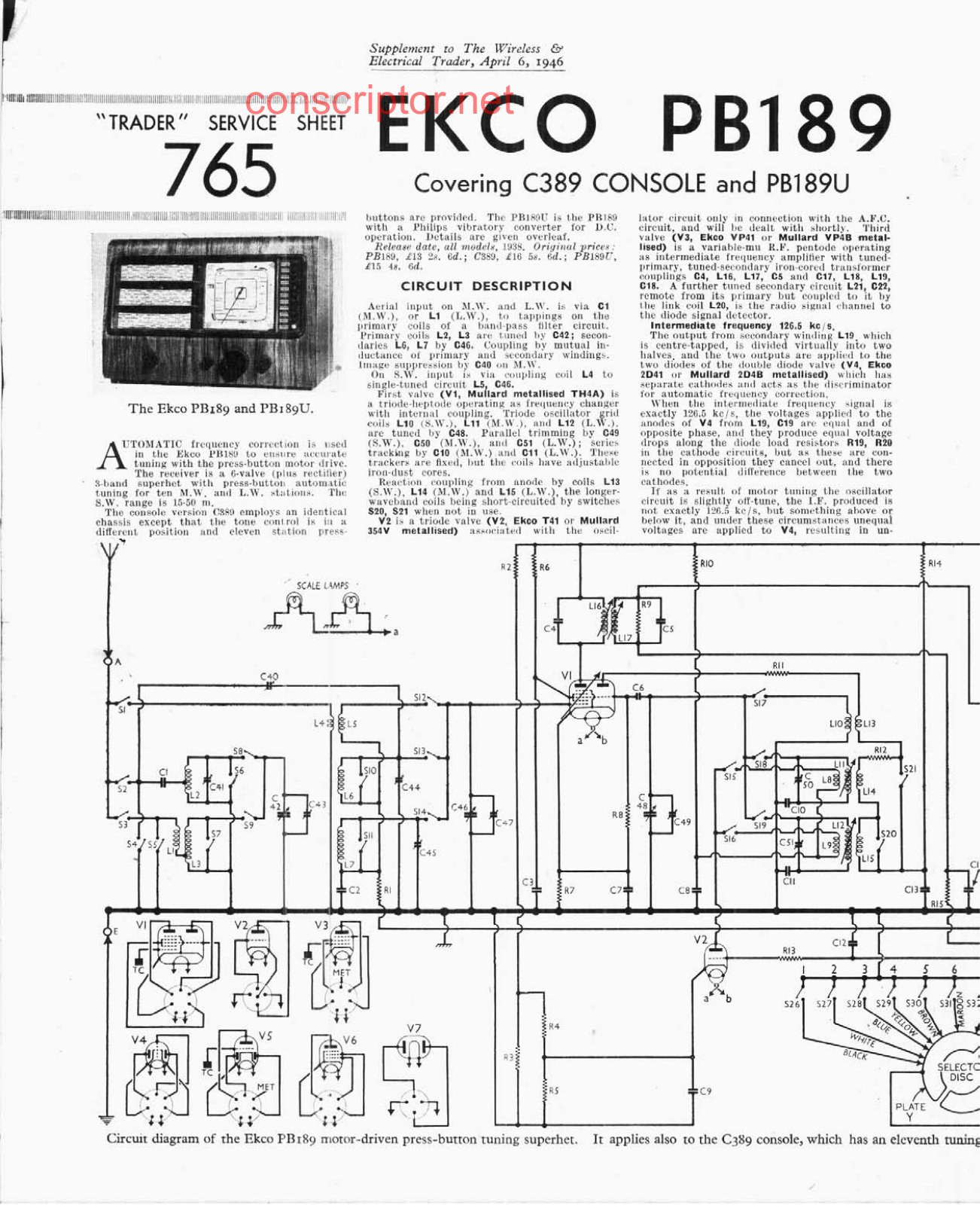 EKCO PB189, PB189U, C389 Service manual