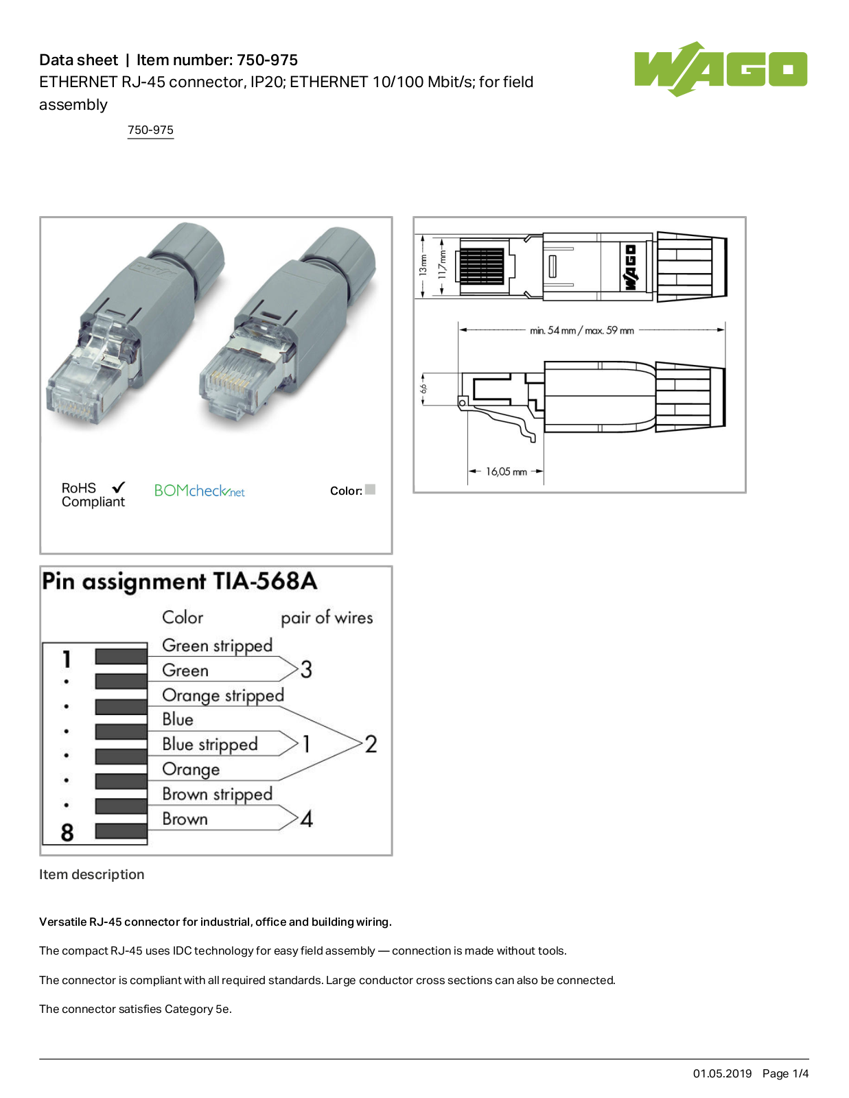 Wago 750-975 Data Sheet