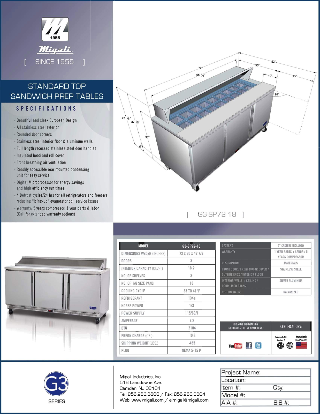 Migali G3-SP72-18 User Manual