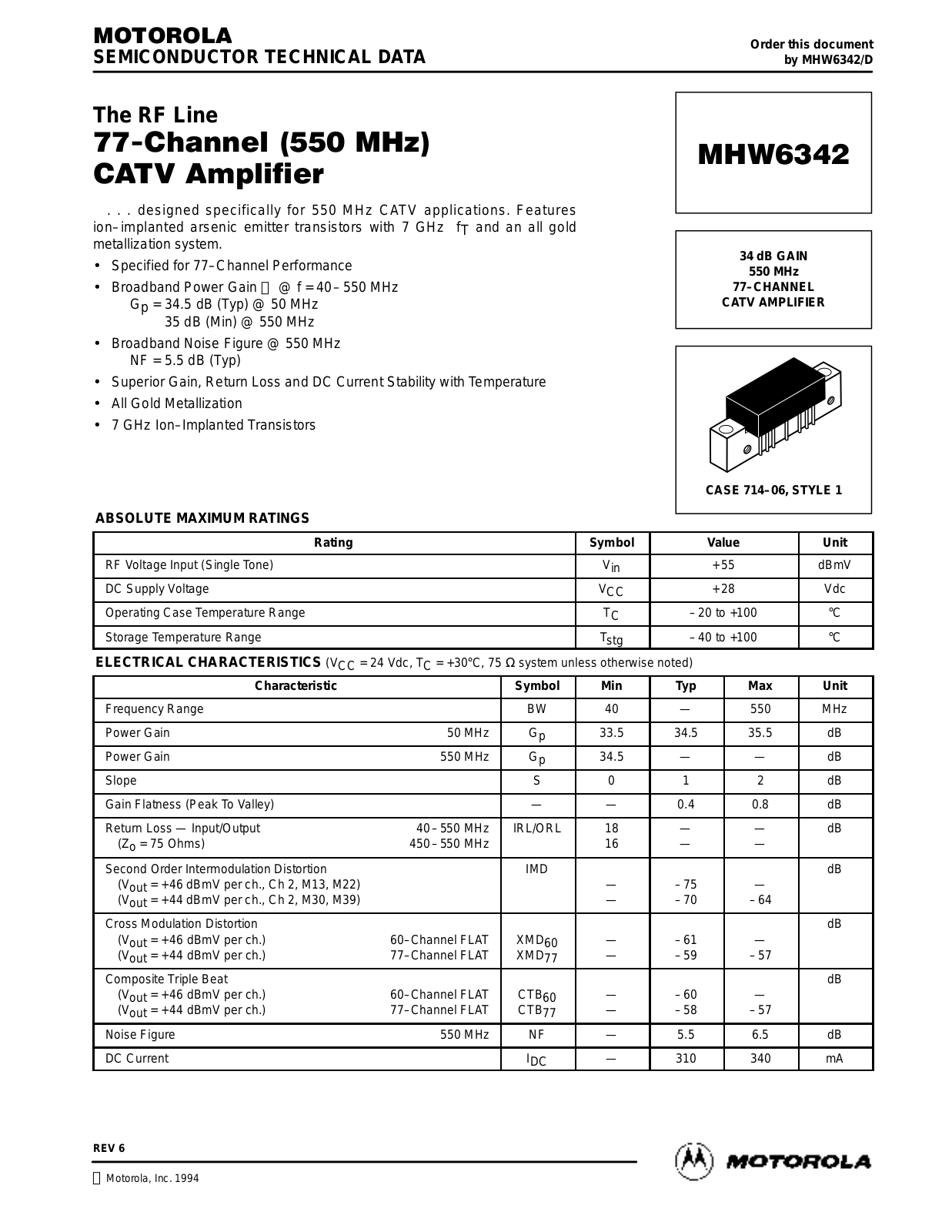 Motorola MHW6342 Datasheet