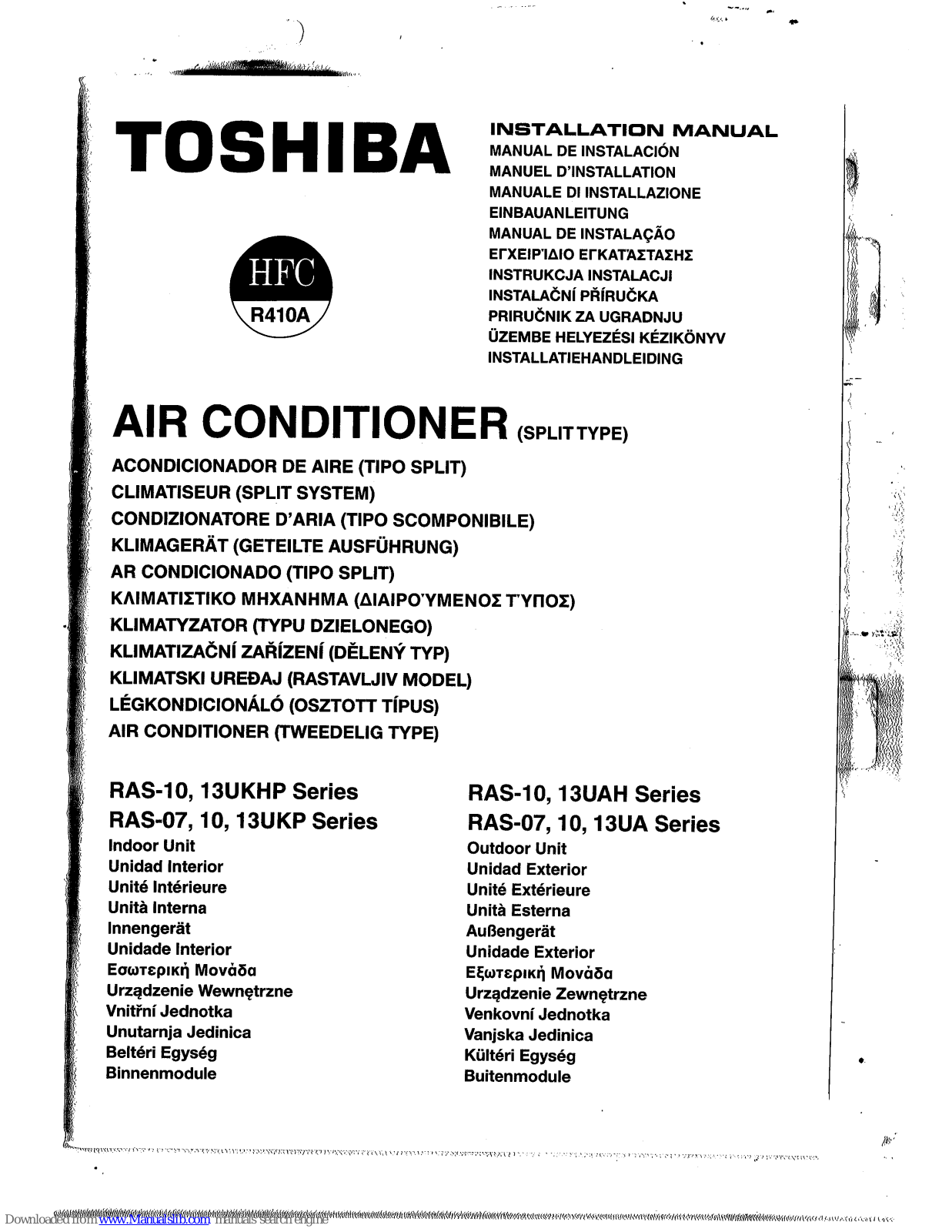 Toshiba RAS-10UAH, RAS-07UKP, RAS-13UKP, RAS-13UAH, RAS-07UA Installation Manual