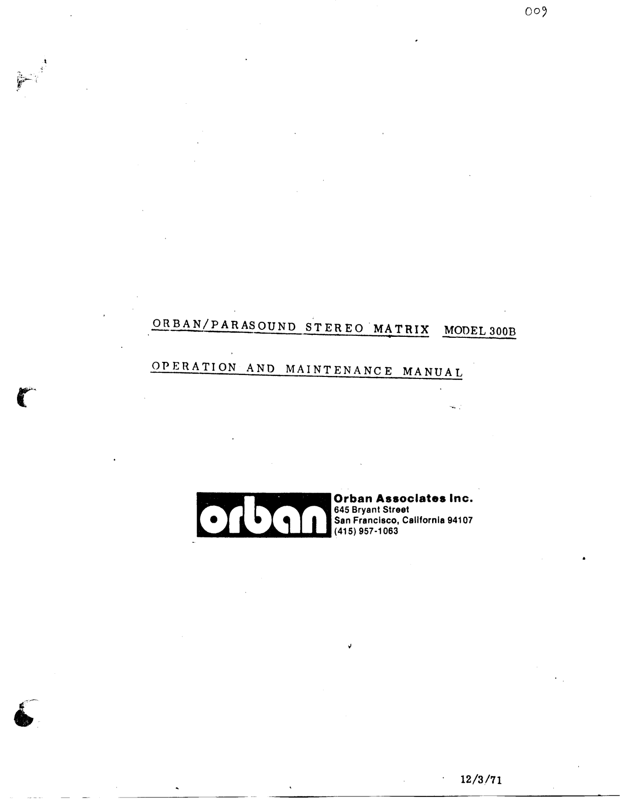 Orban 300B Service manual