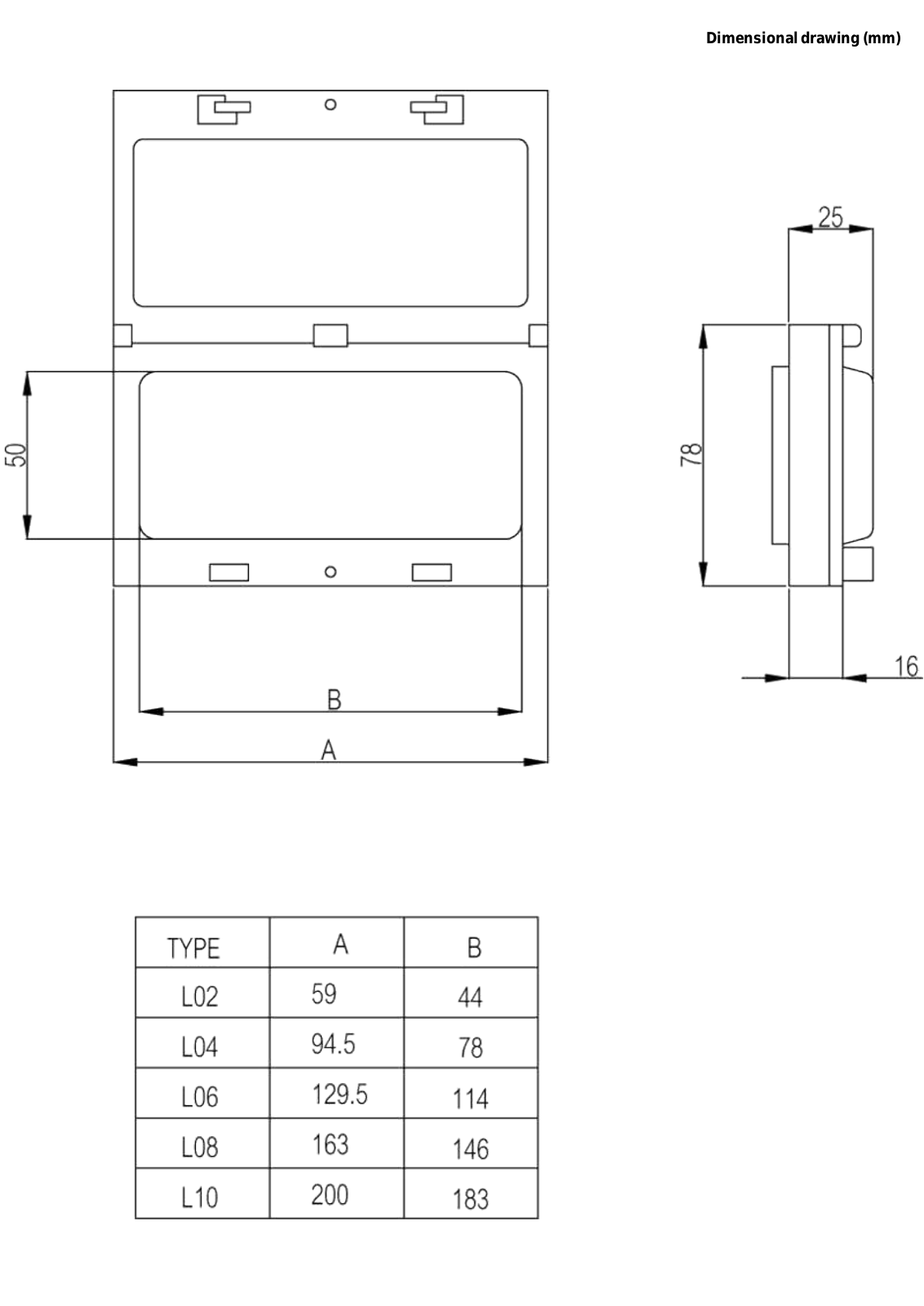 Fibox Enclosures L02, L04, L06, L08, L10 Dimensional Sheet