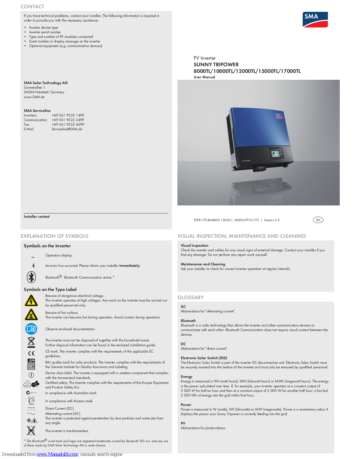 SMA 8000TL,10000TL,12000TL,15000TL,17000TL User Manual