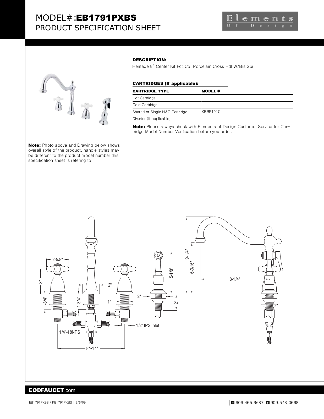 Elements of Design EDE1417 Specification Sheet - ManualMachine.com