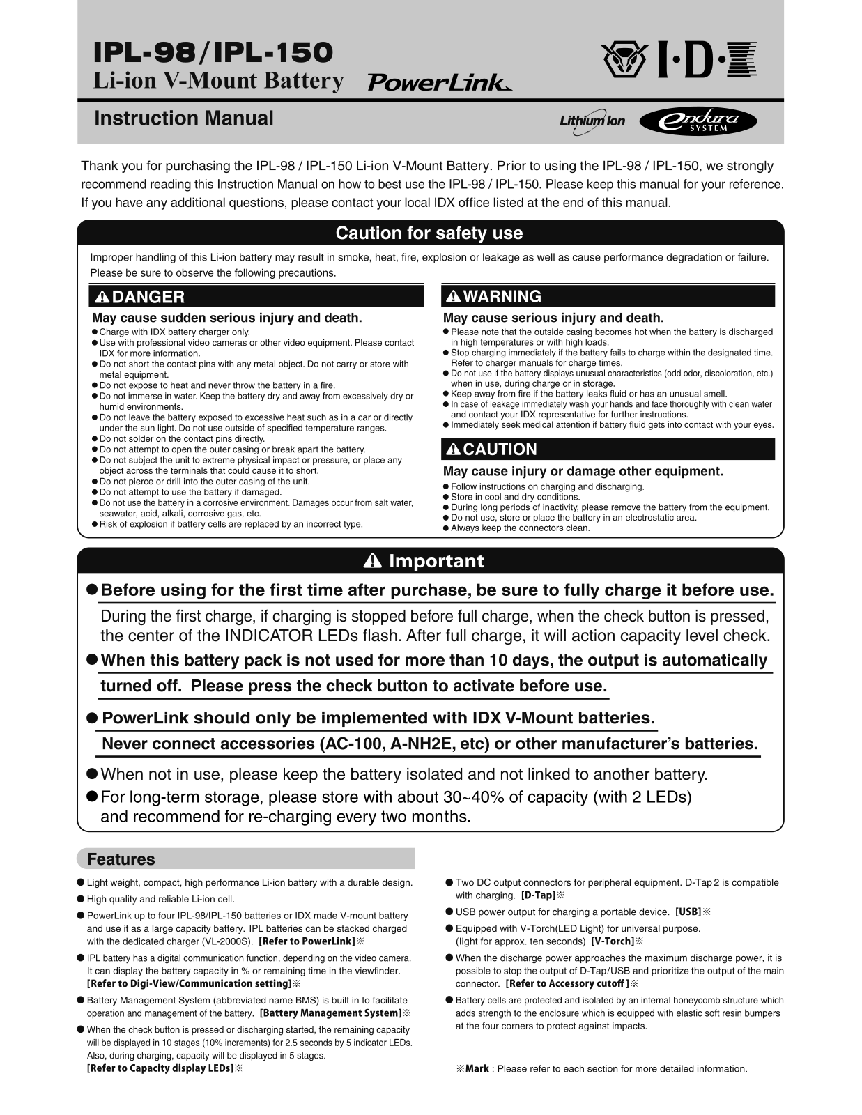 Idx IPL-98, IPL-150 User Manual