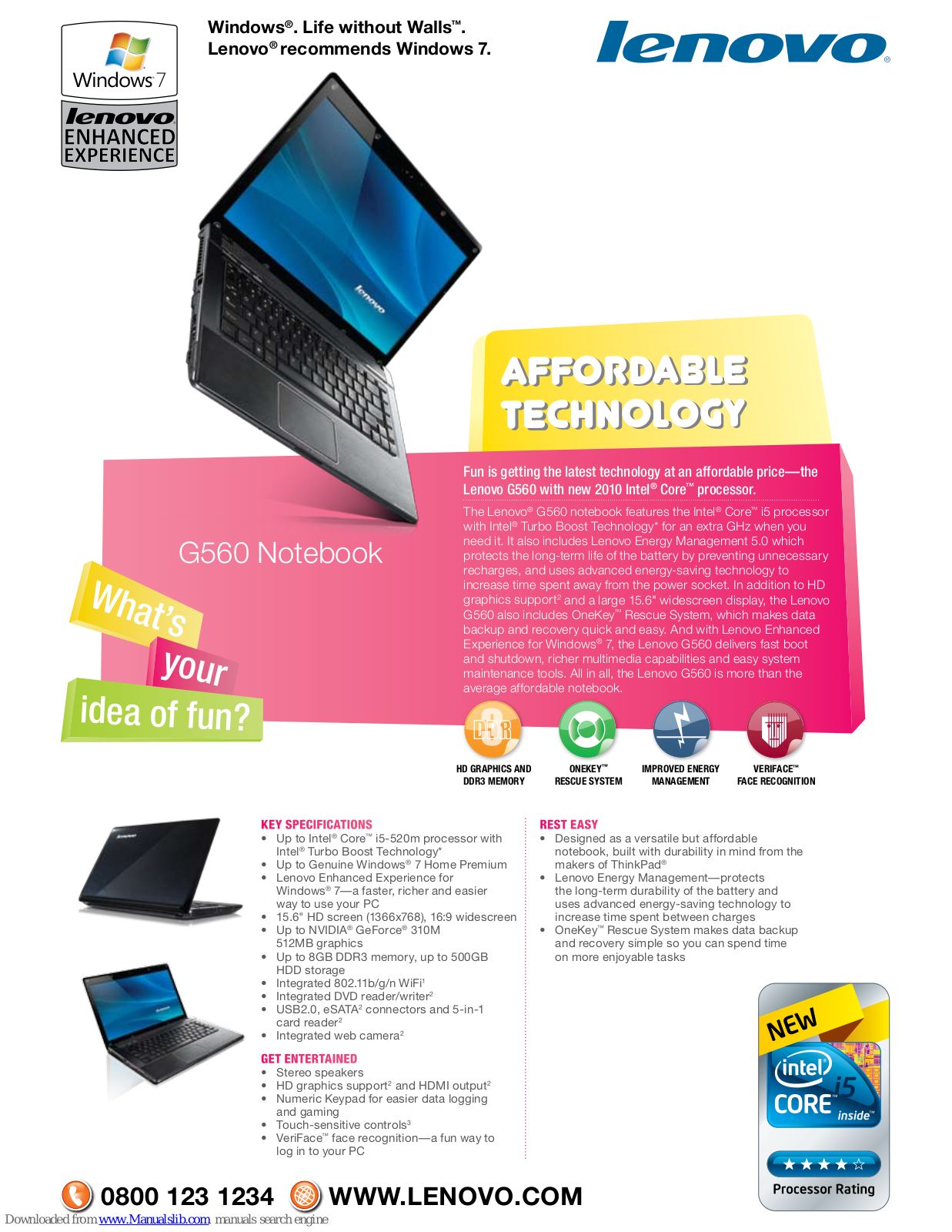 Lenovo 06794TU, 0679ALU, 0679CEU, G560 Technical Specifications