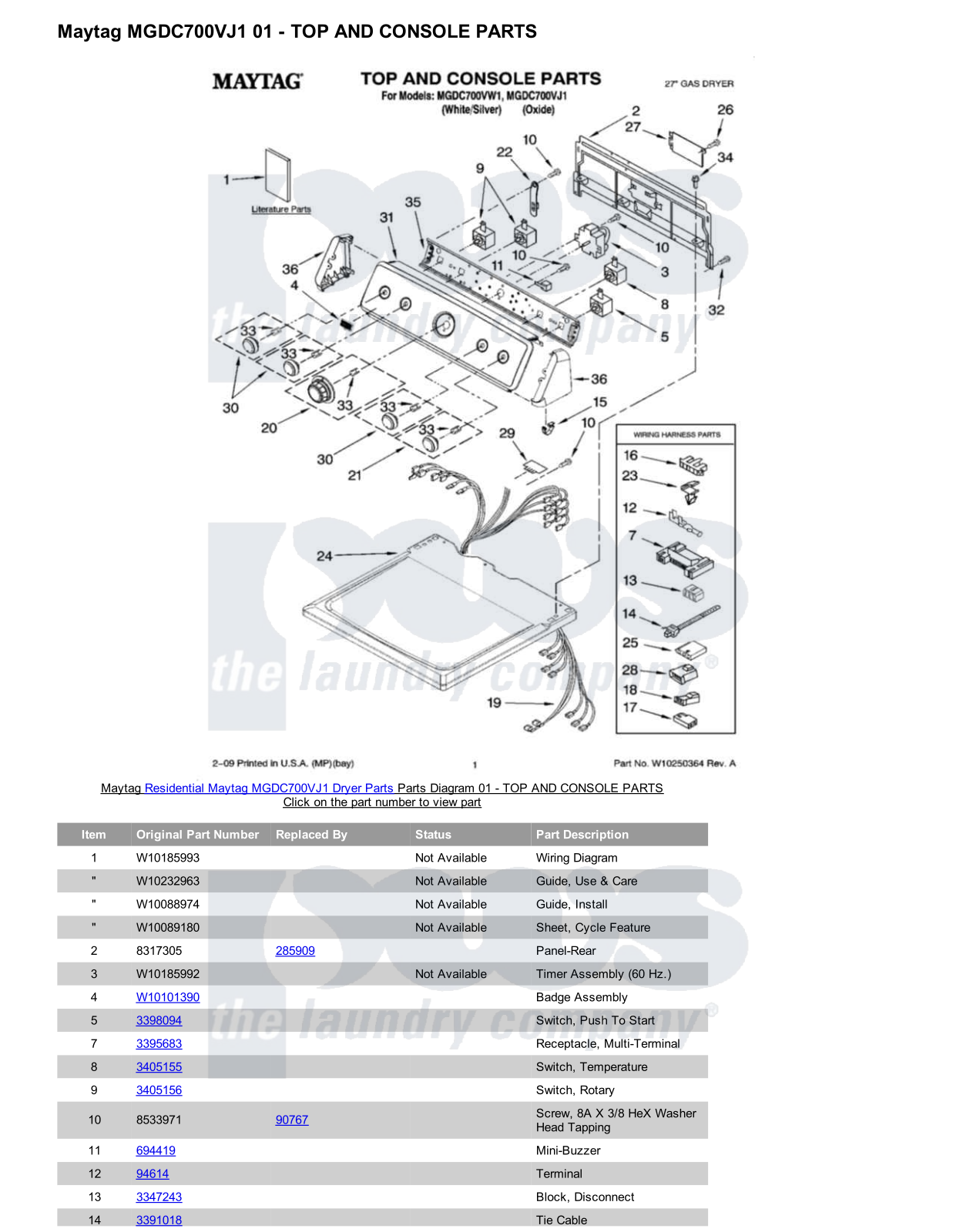 Maytag MGDC700VJ1 Parts Diagram