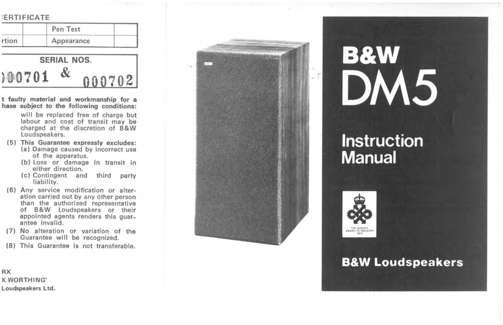 Bowers and Wilkins DM-5 Owners manual