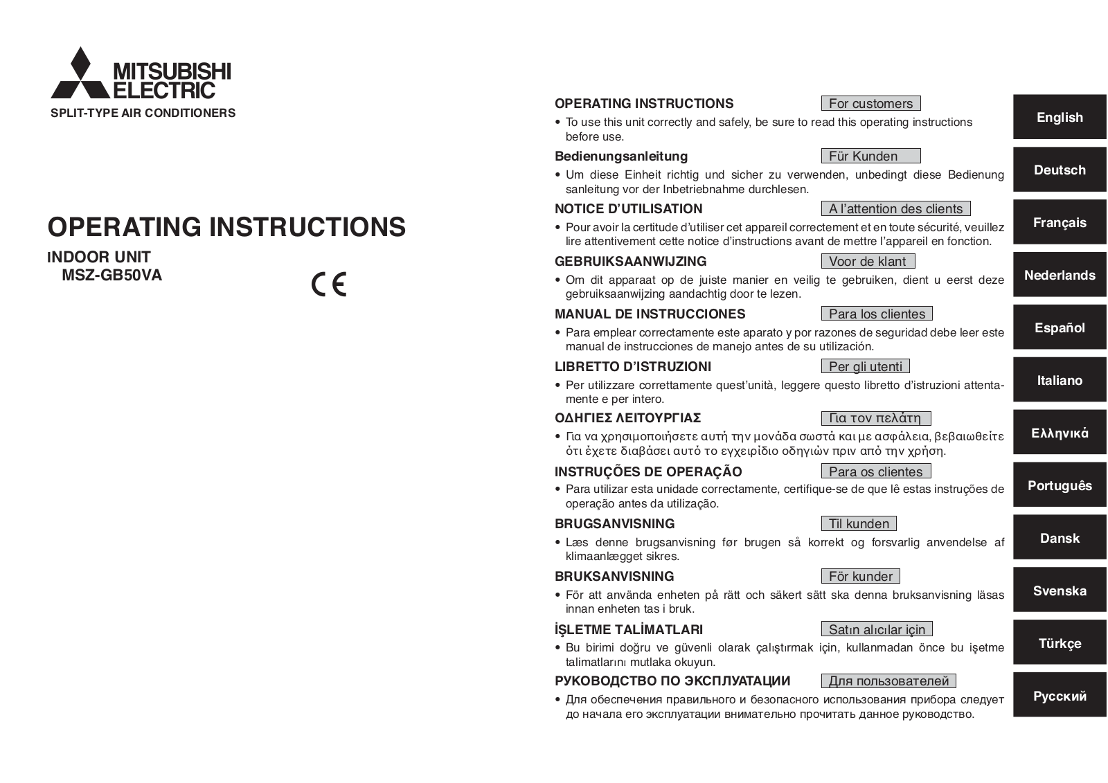 Mitsubishi electric MSZ-GB50VA-E1 User Manual