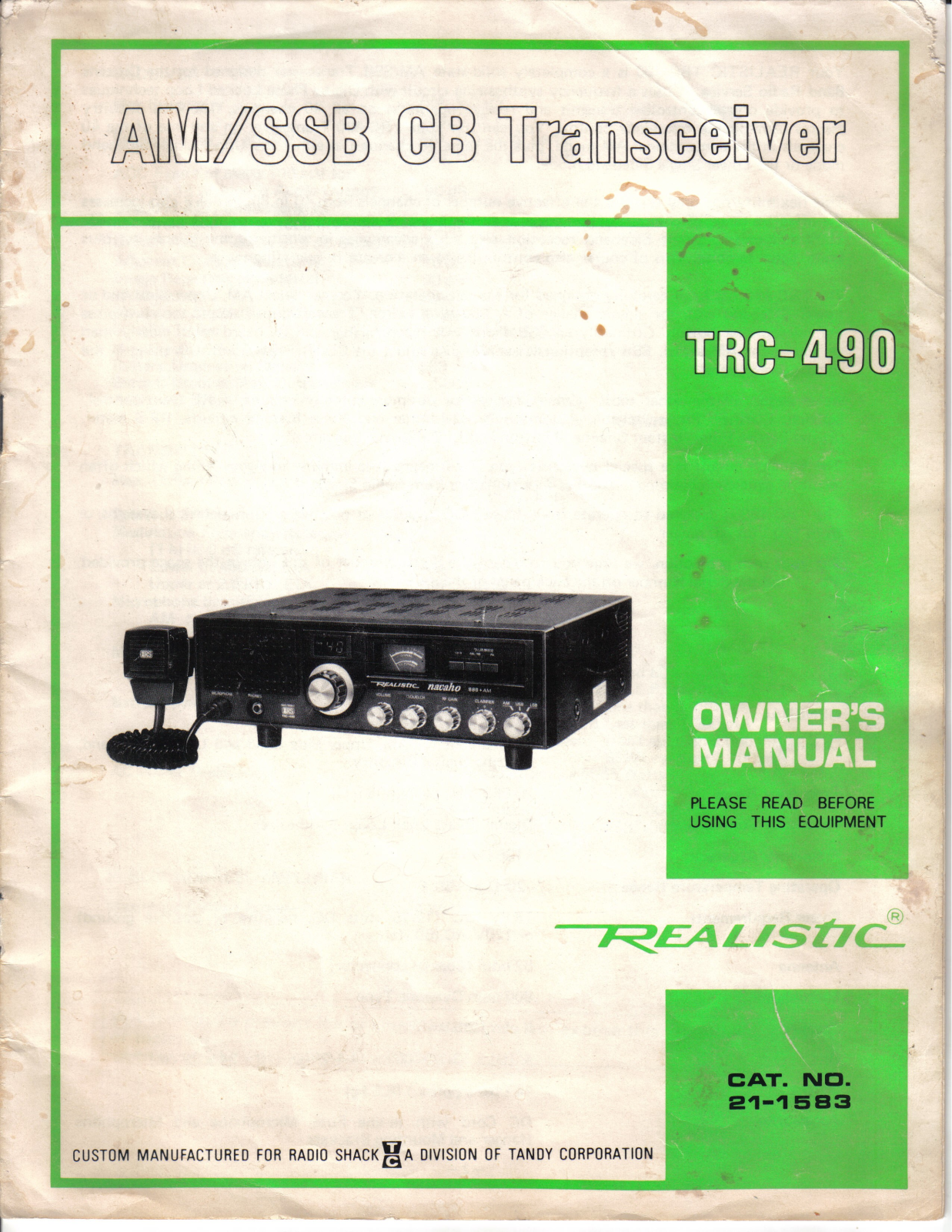 Realistic   RadioShack TRC-490 Owners Manual