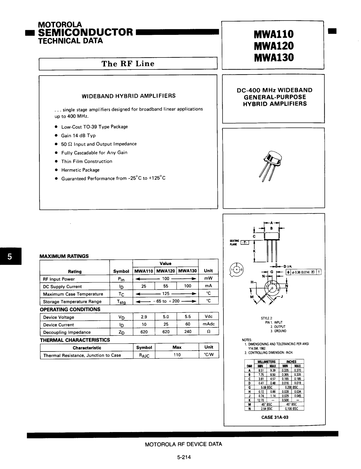 Datasheets MWA110 Datasheet - ManualMachine.com