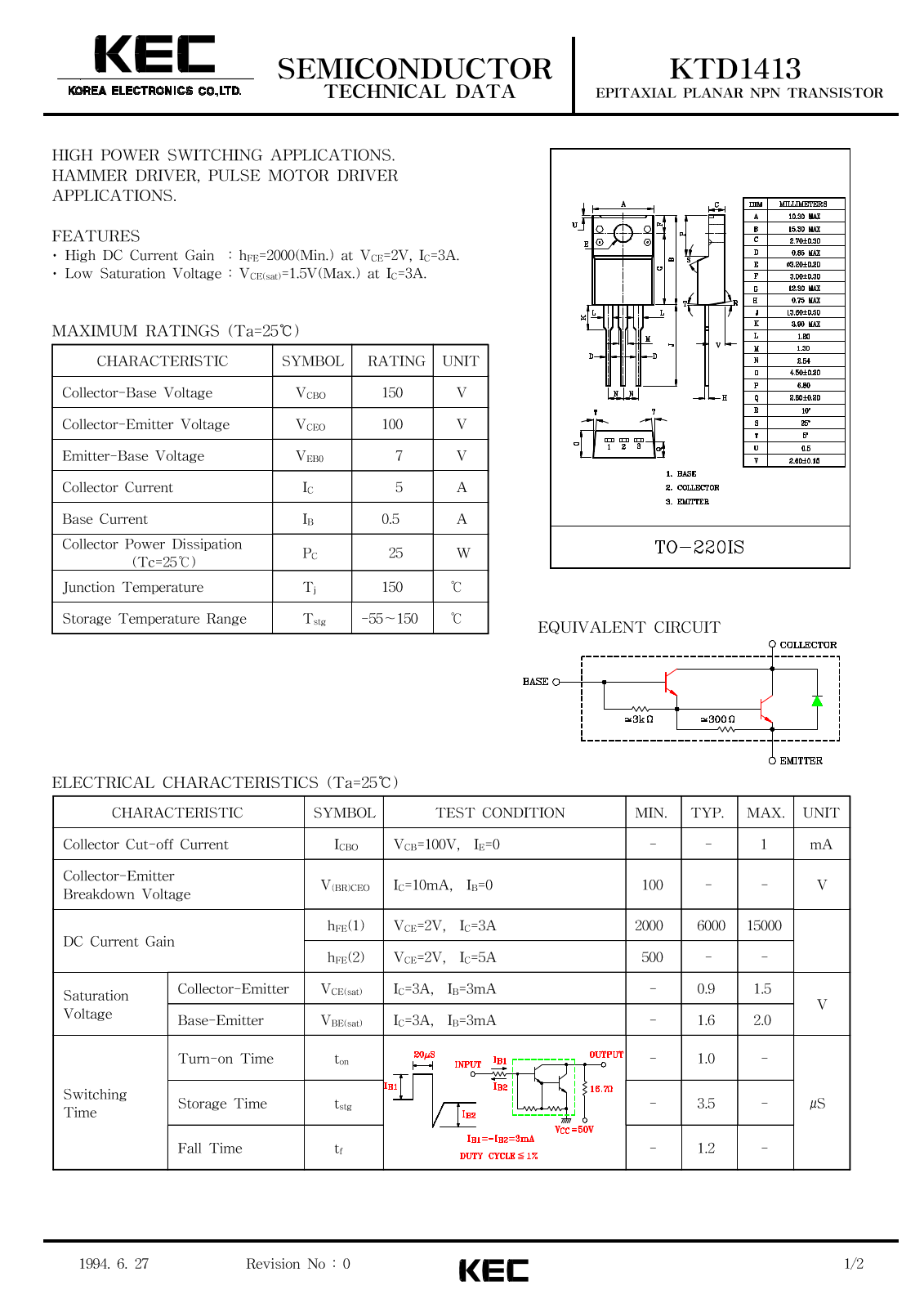 KEC KTD1413 Datasheet