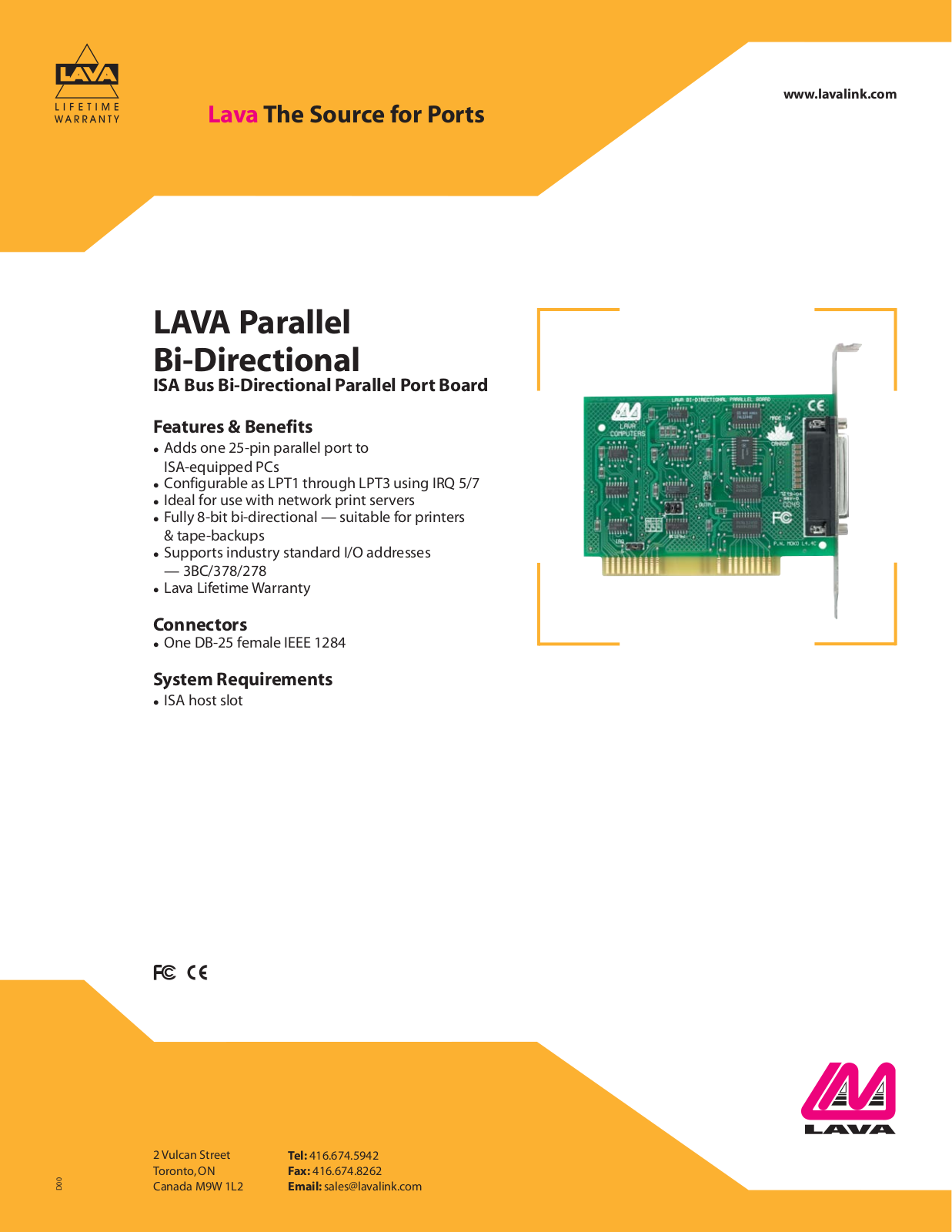 Lava Computer ISA Bus Bi-Directional Parallel Port Board User Manual