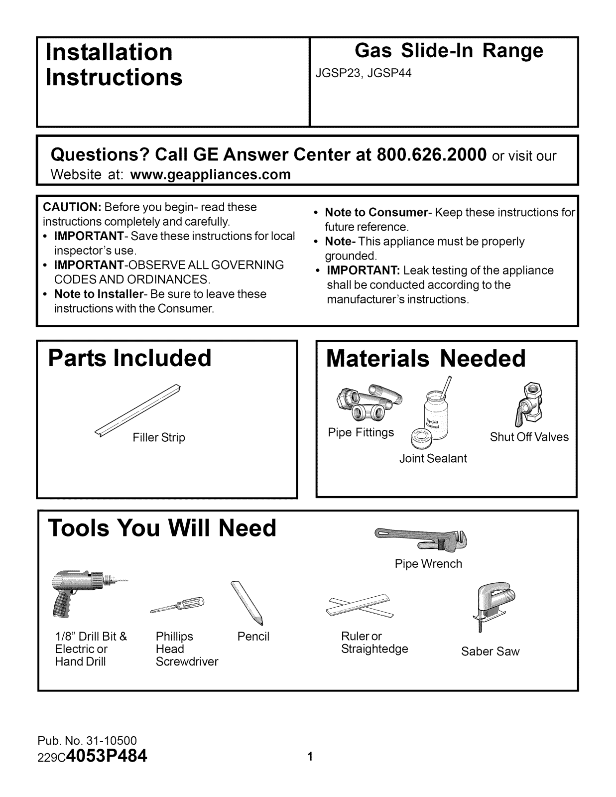 GE JGSP44AEV1AA, JGSP44AEV2AA, JGSP44AEV3AA Installation Guide - ManualMachine.com