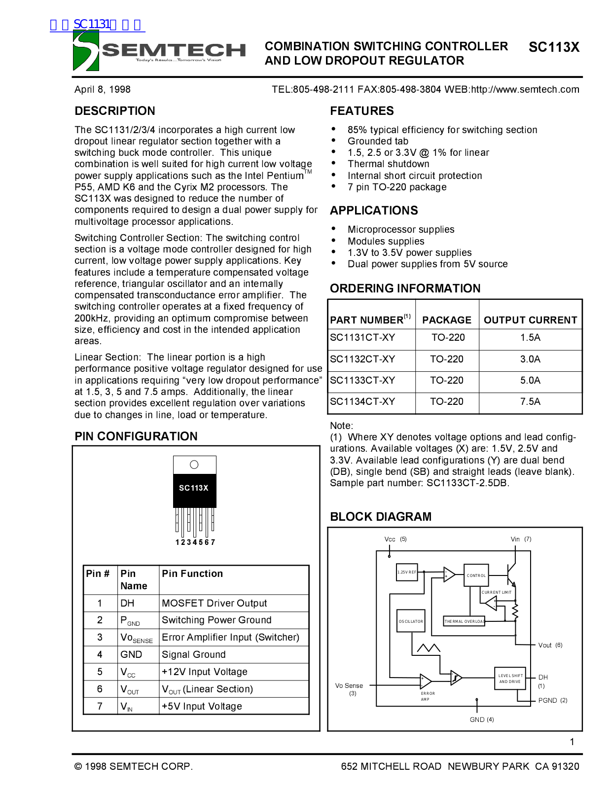 Datasheet SC113X Datasheet (SEMTECH) - ManualMachine.com
