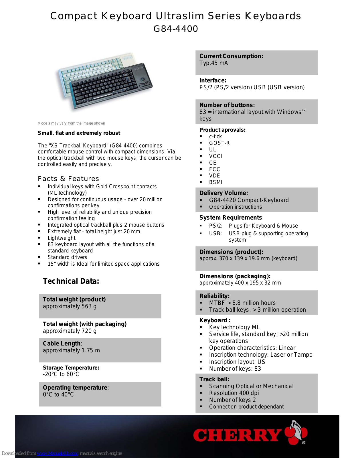 Cherry G84-4400LPBGB-0, G84-4400PRBEU, G84-4400PPBUS, G84-4400PPBUS-0, G84-4400PRBUS Technical Data Manual