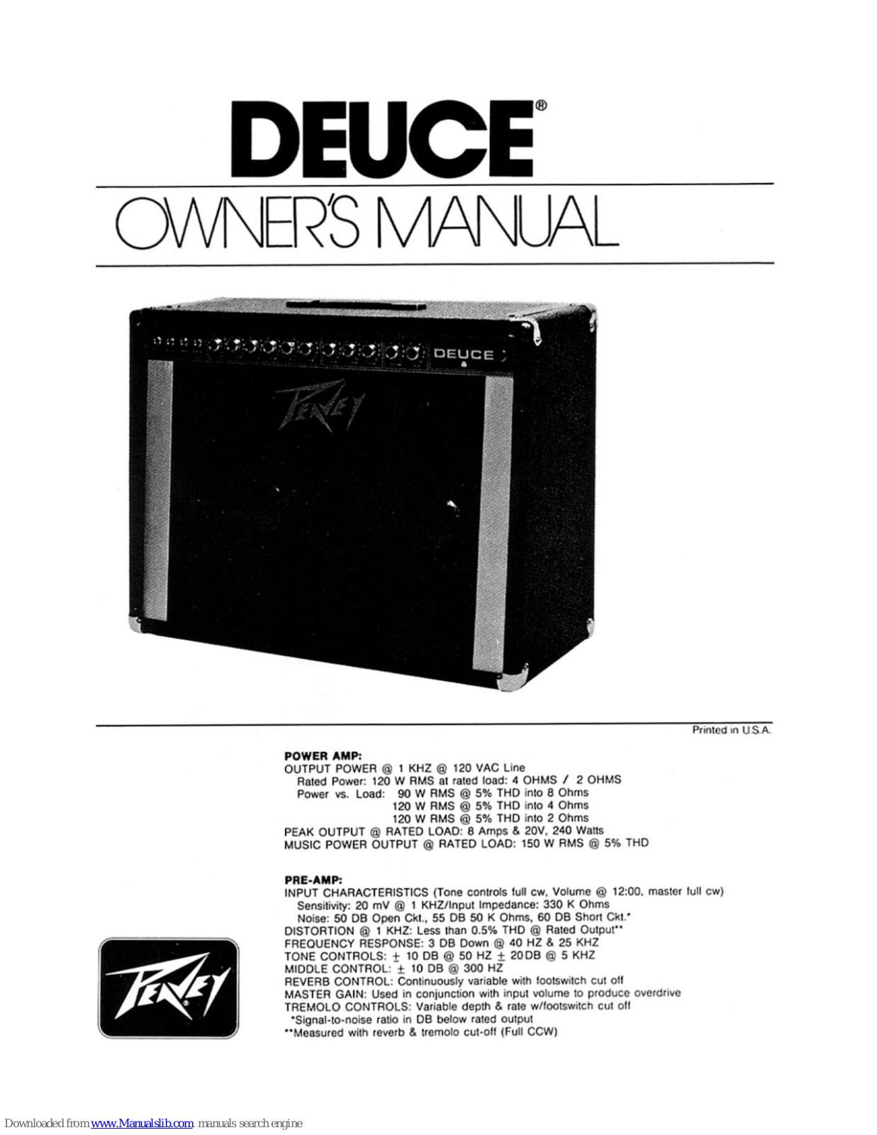 Peavey Deuce Deuce, Deuce Owner's Manual