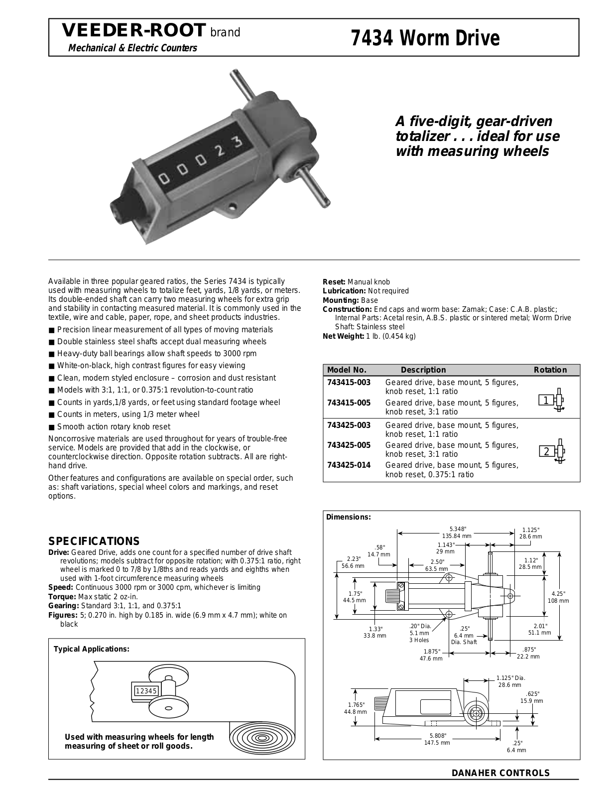 Veeder Root 7434 Worm Drive Catalog Page