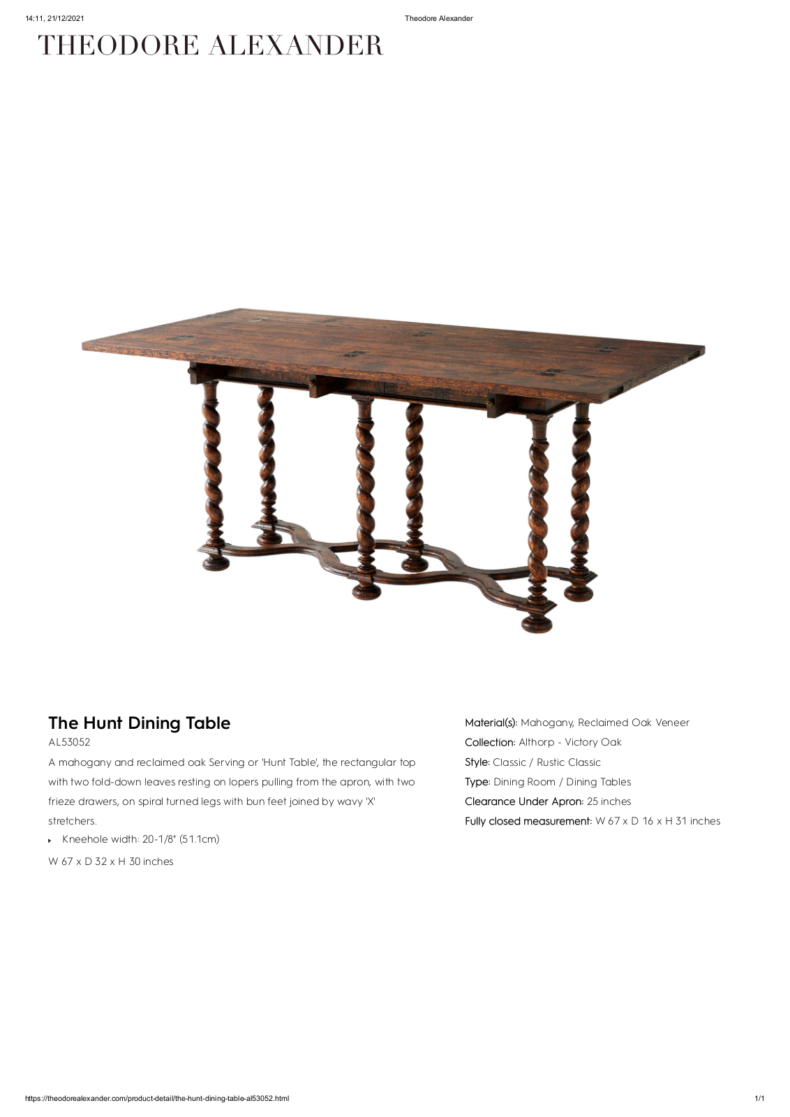 Theodore Alexander FPLJ1505 Specifications - ManualMachine.com
