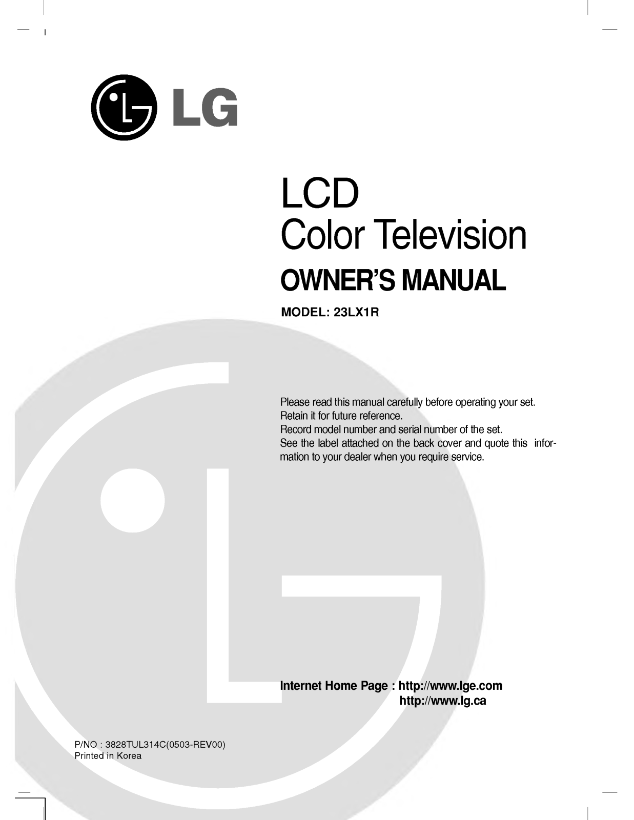 LG 23LX1R User Manual