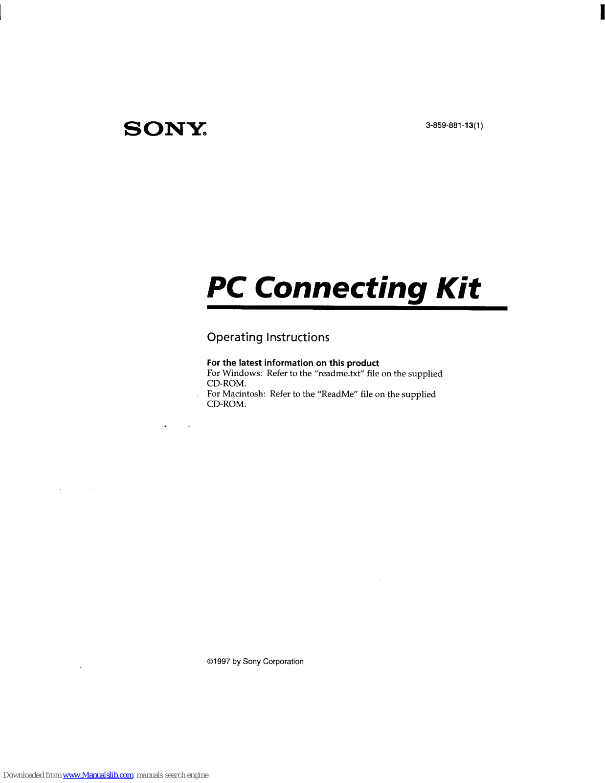 Sony DSC-F1 PC Connecting Kit, DSC-F1 Operating Instructions Manual