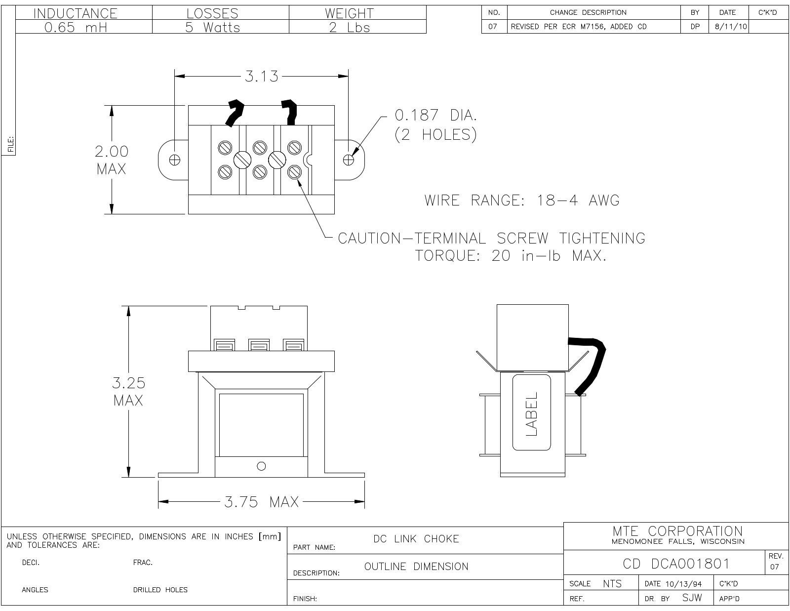 MTE CD DCA001801 CAD Drawings