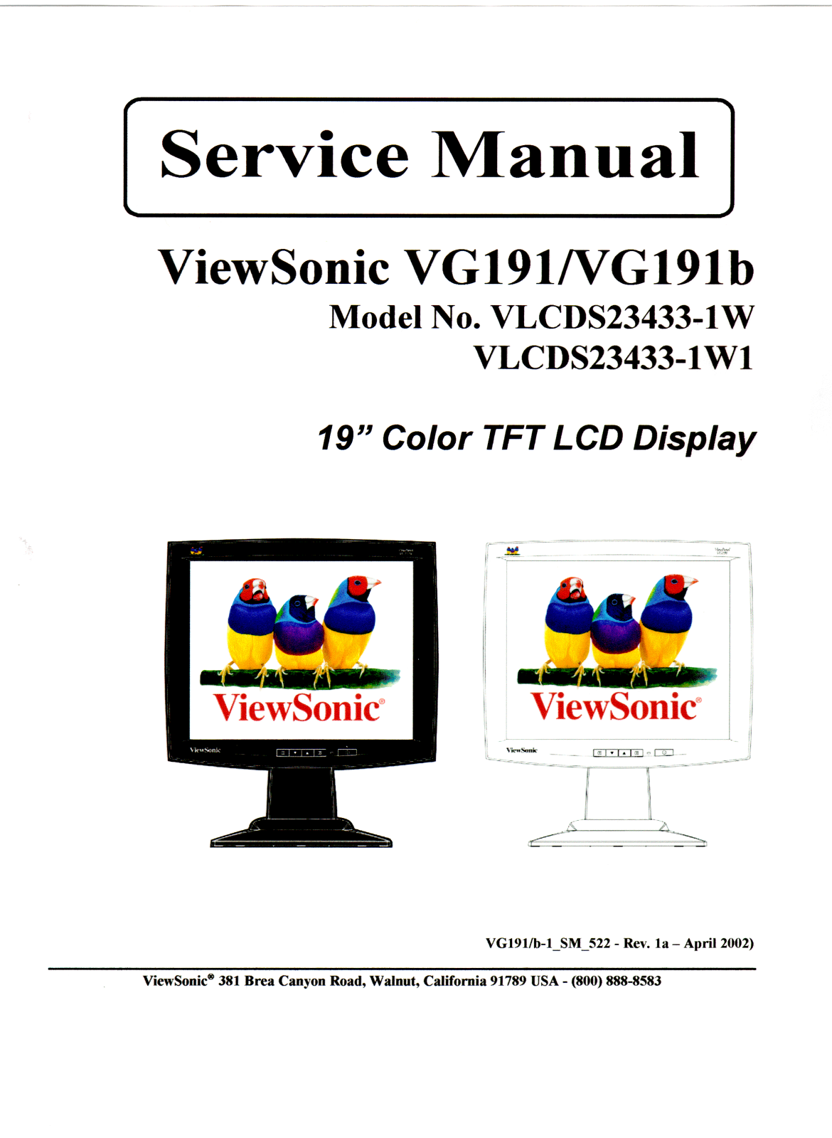 Viewsonic VG191-1 Service Manual 1a