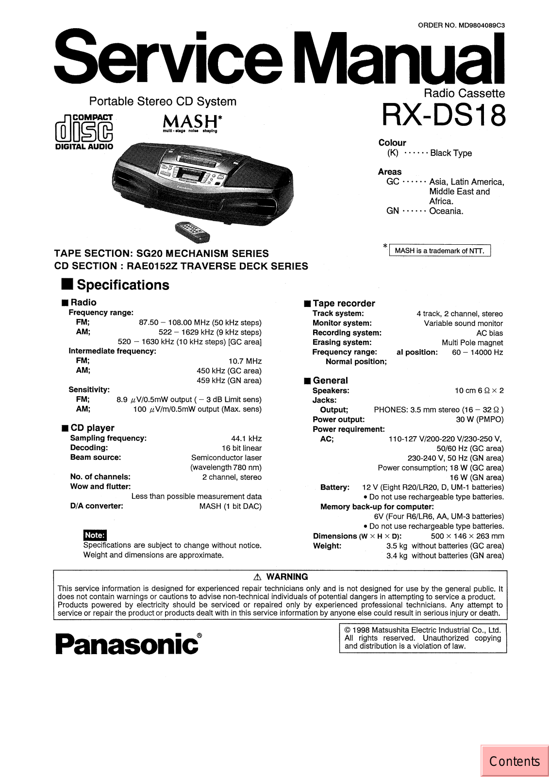 JVC RX DS18 GC Service Manual