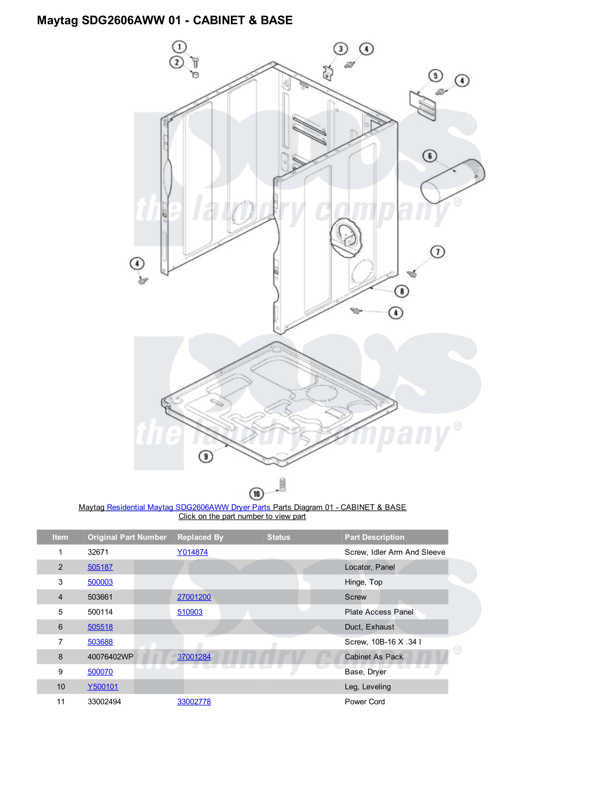 Maytag SDG2606AWW Parts Diagram