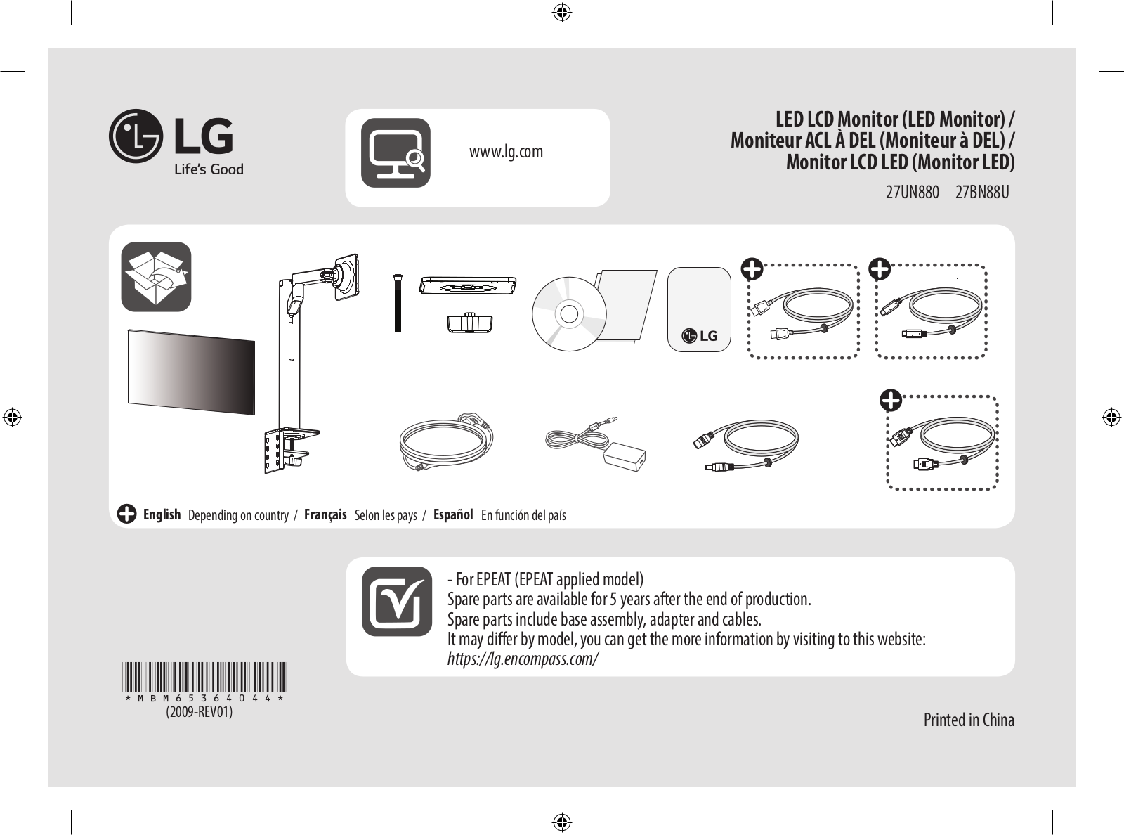 LG 27UN880-B QUICK INSTALLATION GUIDE