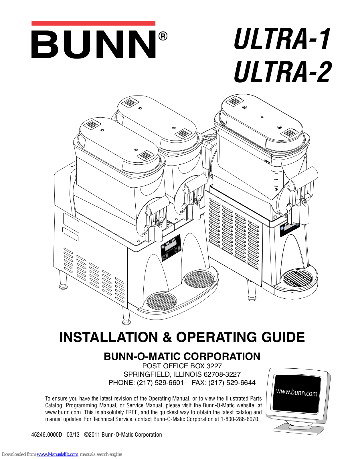 Bunn ULTRA-1, ULTRA-2, ULTRA-2B, ULTRA-1B Installation & Operating Manual