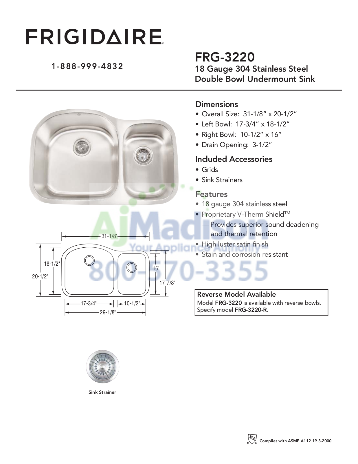 Frigidaire FRG3220D97 Specs